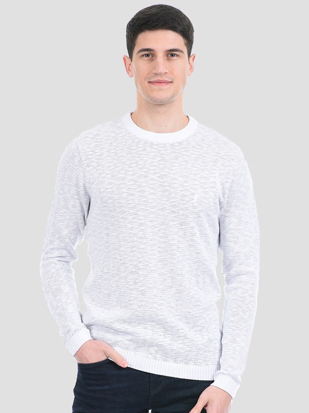 

PORTOBELLO Men White Self Design Pullover