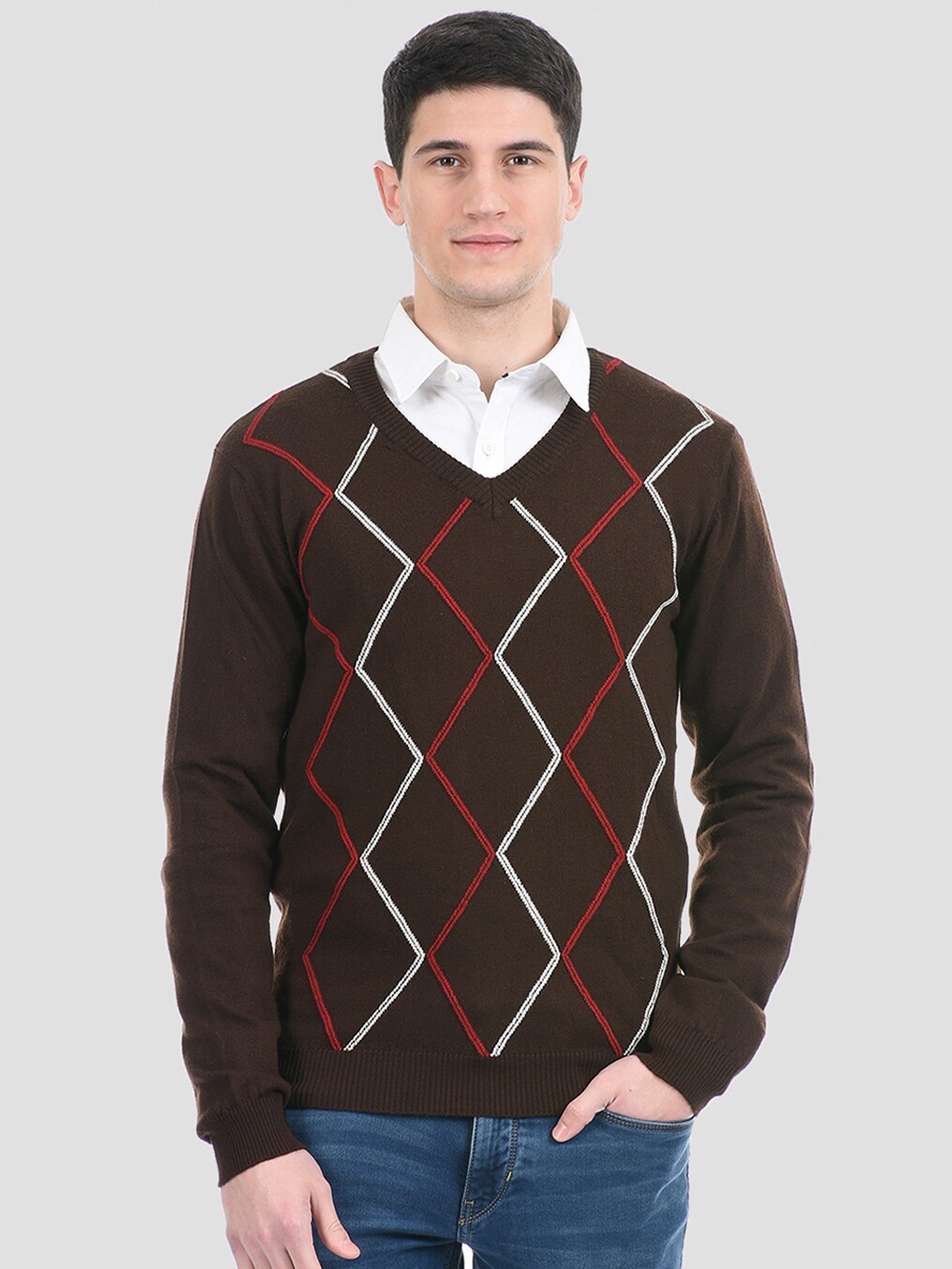 

PORTOBELLO Men Brown & Red Pullover
