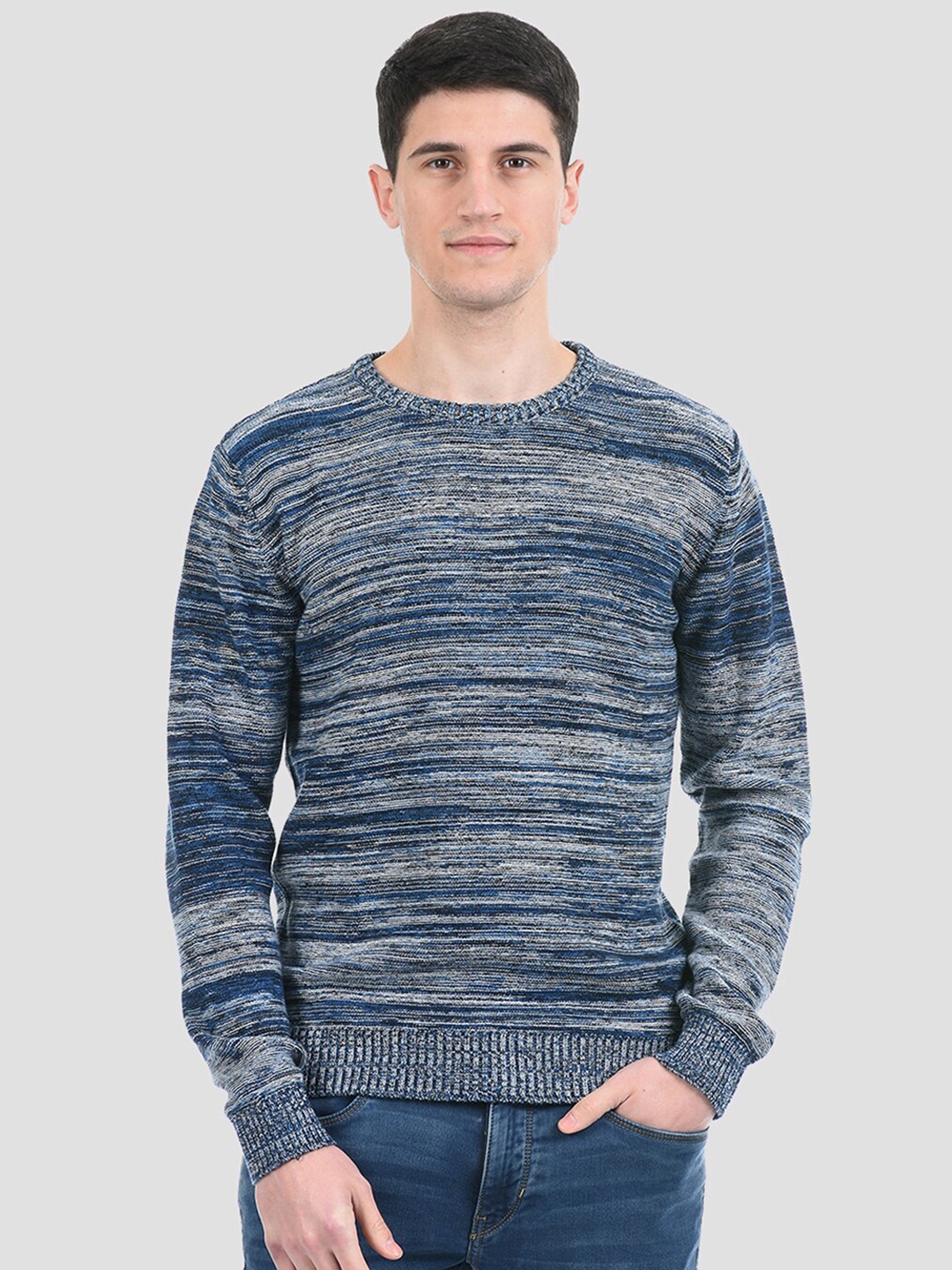 

PORTOBELLO Men Blue & Grey Self Design Pullover