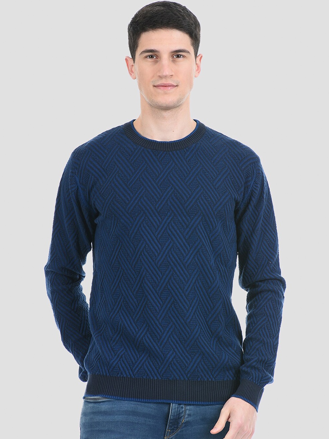 

PORTOBELLO Men Blue Solid Pullover