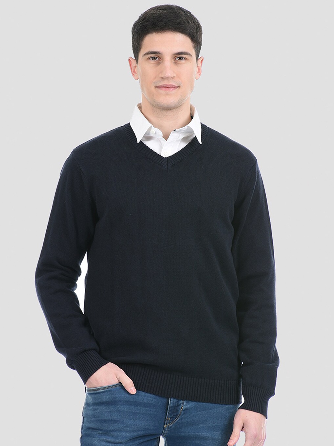 

PORTOBELLO Men Blue Solid Pullover