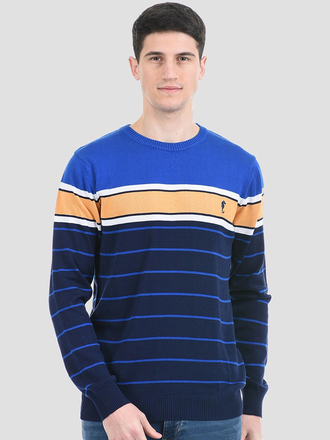 

PORTOBELLO Men Blue Striped Pullover