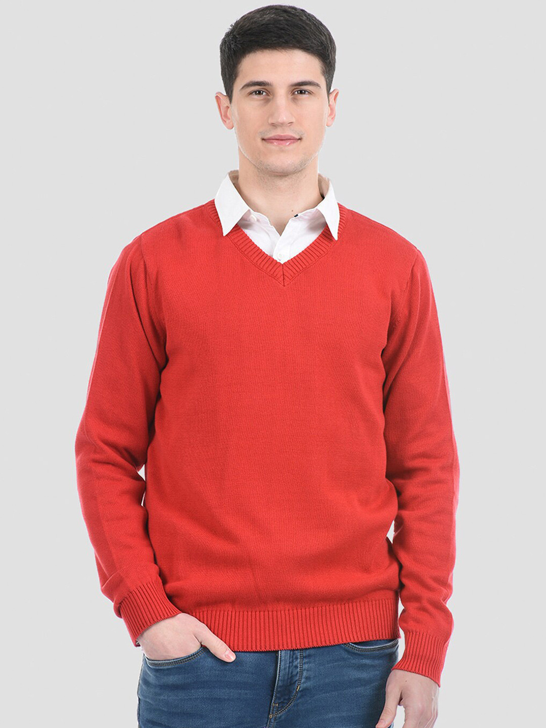 

PORTOBELLO Men Red Solid Pullover