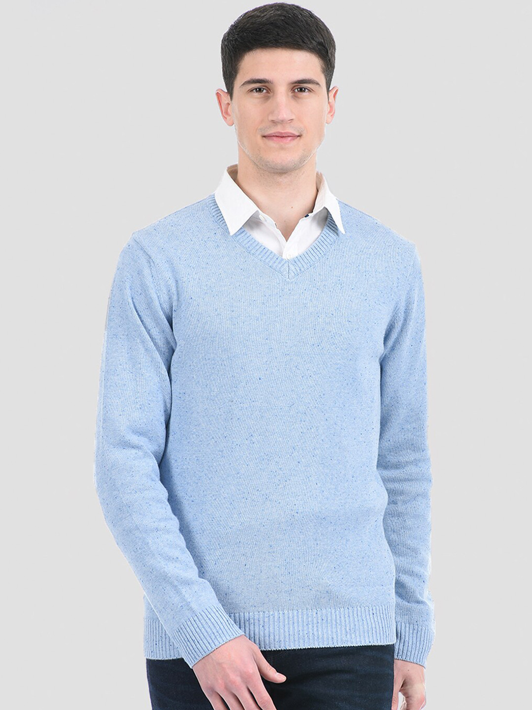 

PORTOBELLO Men Blue Self Design Pullover