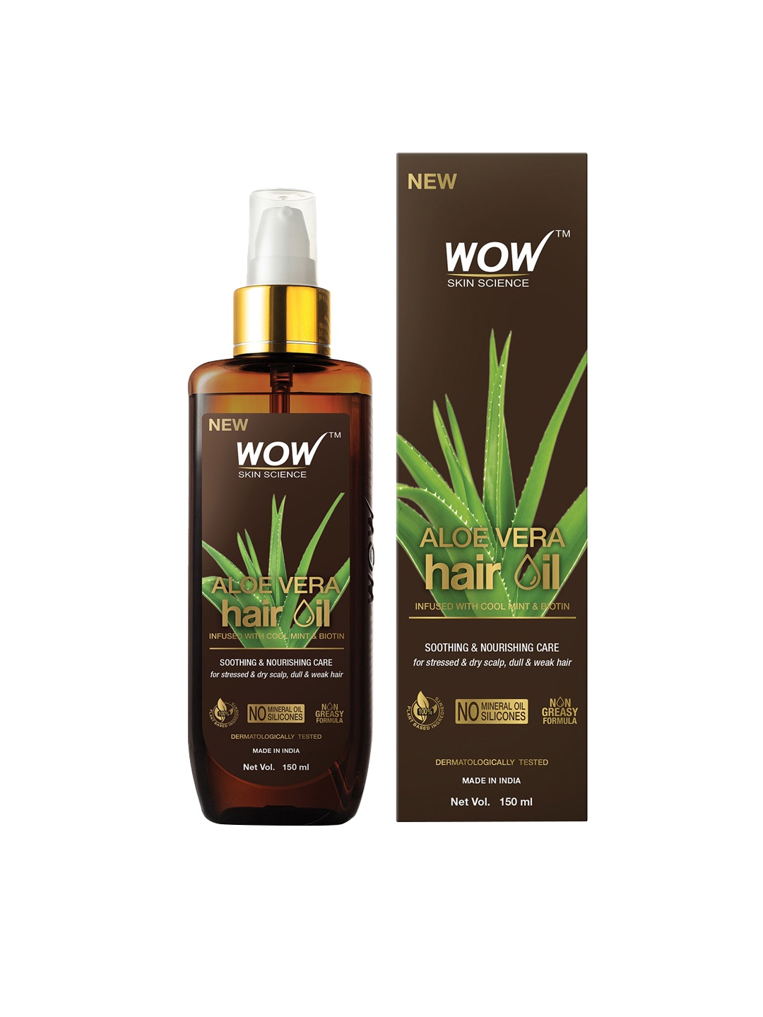 

WOW SKIN SCIENCE Aloe Vera Hair Oil with Cool Mint & Biotin - 150 ml, Brown