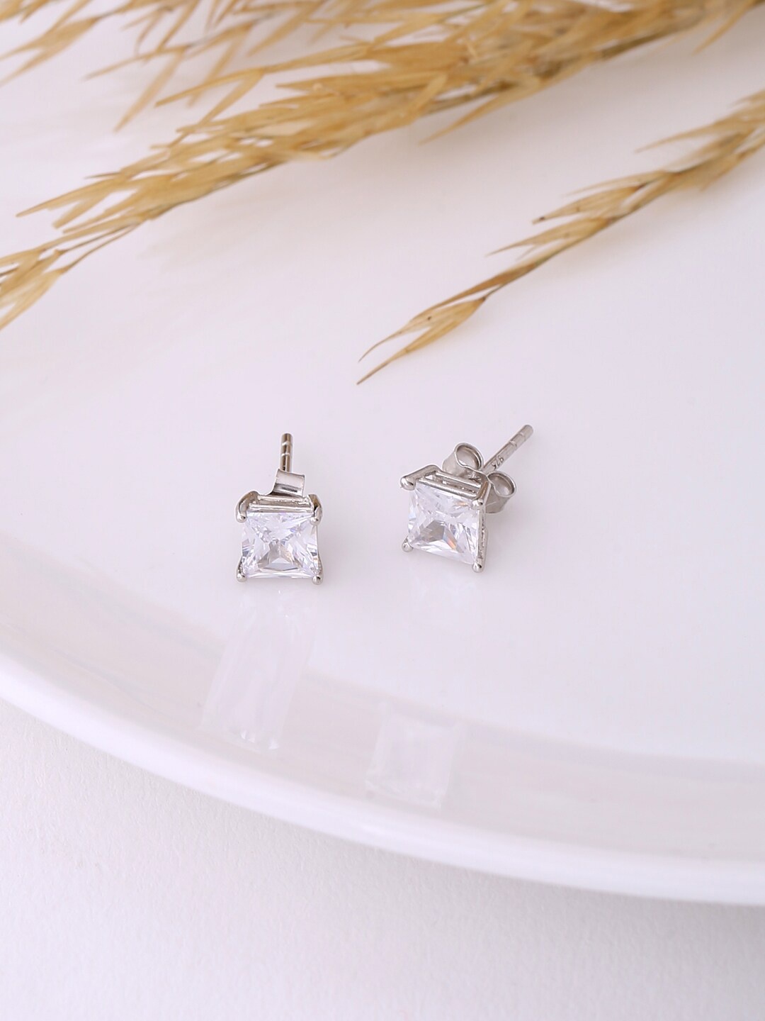 

ADORN by Nikita Ladiwala Silver-Toned & White Square Studs Earrings