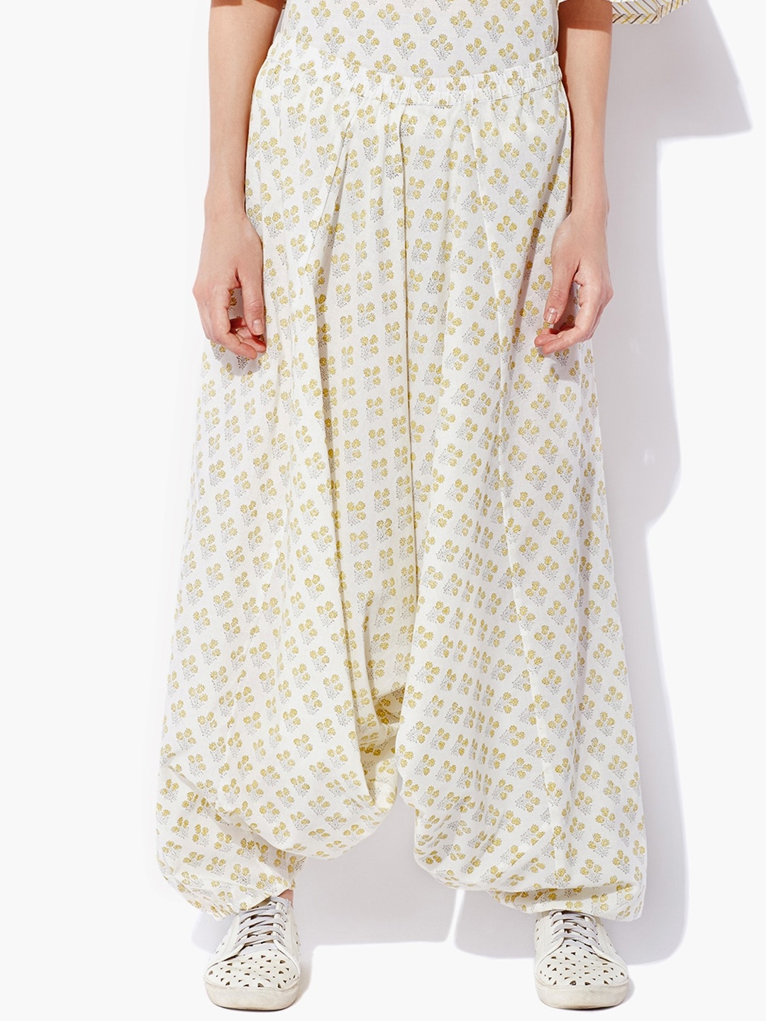 

Indian Dobby Women Yellow Block Printed Pure Cotton Relaxed-Fit Harem Pants