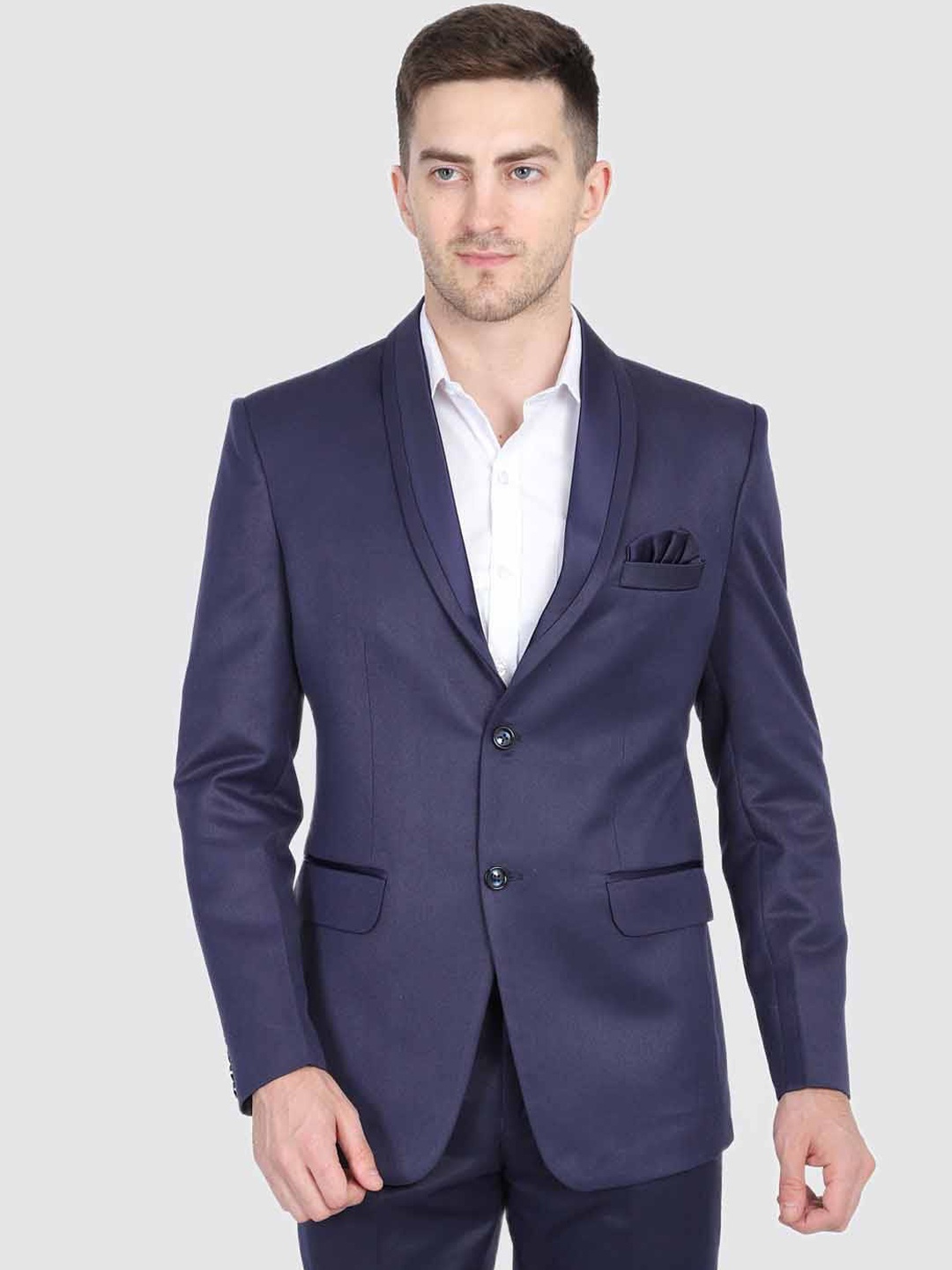 

TAHVO Men Blue Solid Single-Breasted Blazers