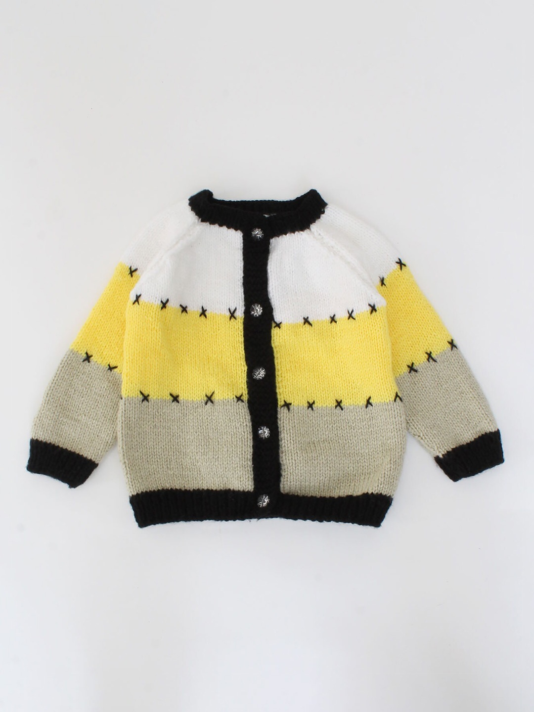 

Woonie Unisex Kids White & Yellow Colourblocked Cardigan