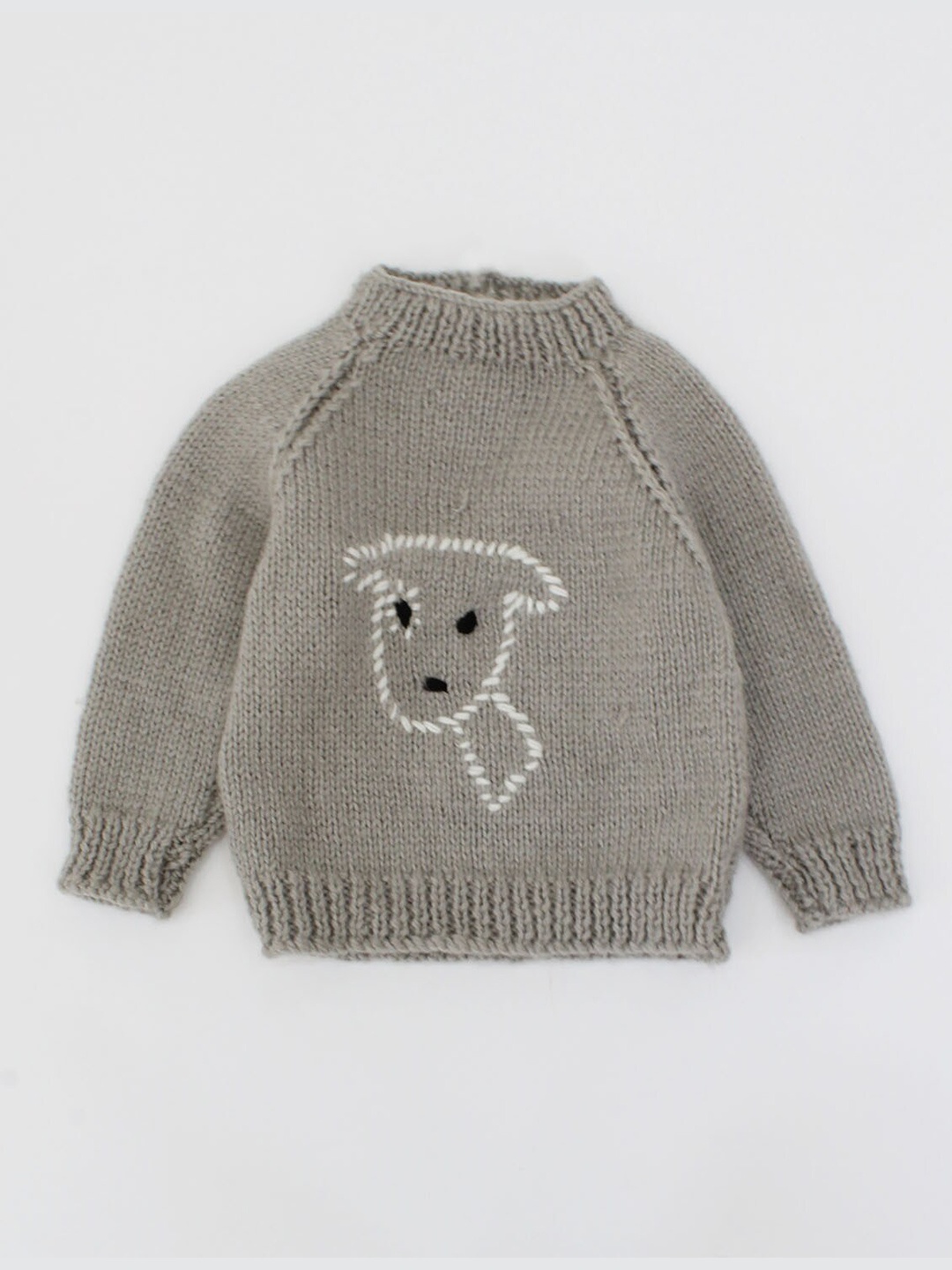 

Woonie Unisex Kids Grey & White Embroidered Pullover