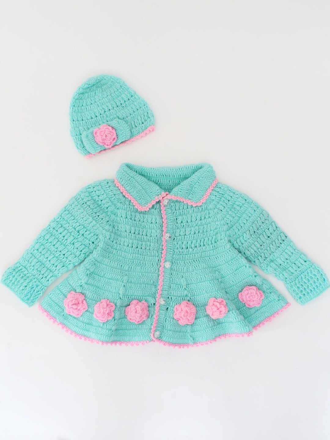

Woonie Unisex Kids Green & Pink Floral Cardigan