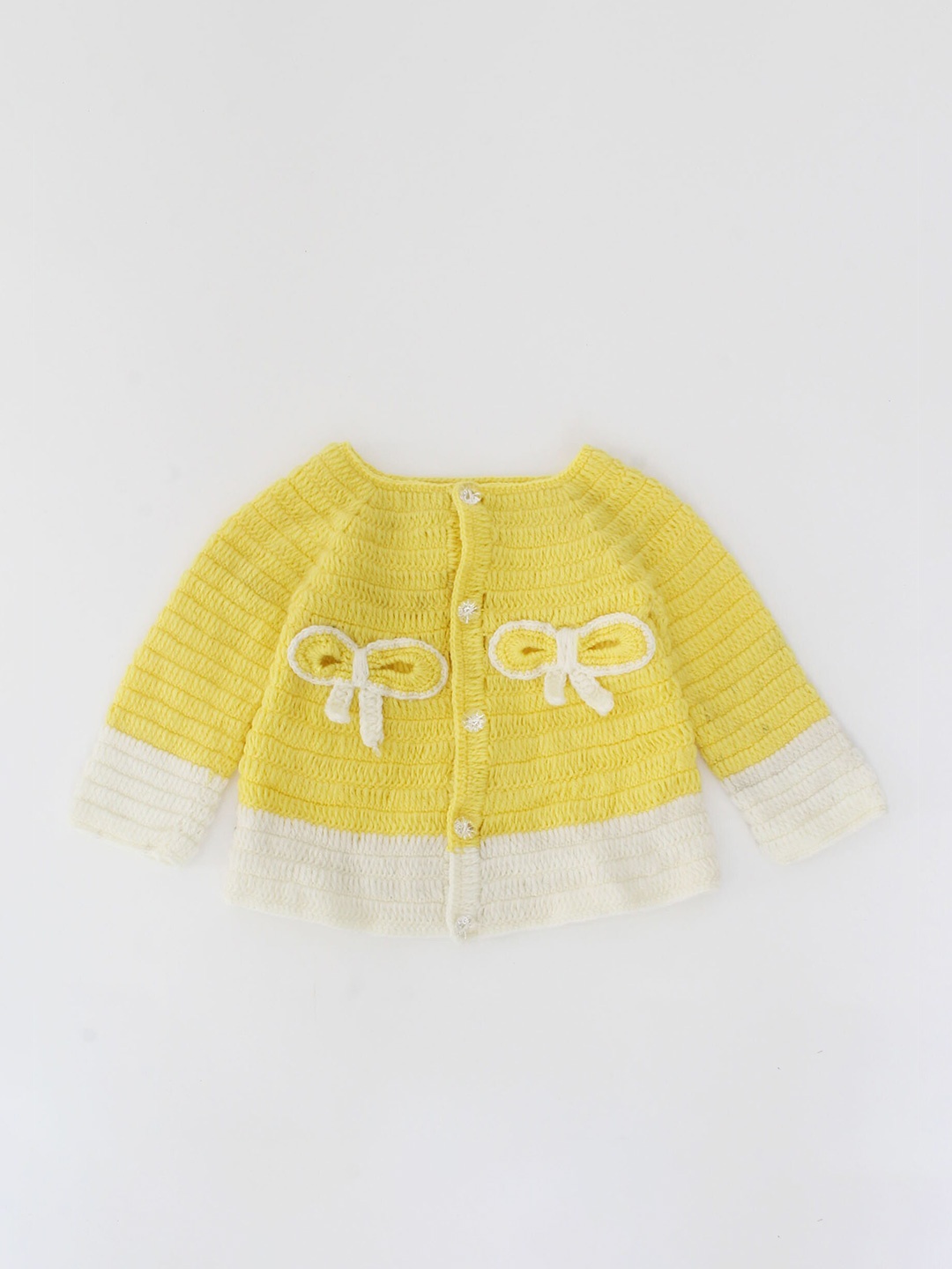 

Woonie Unisex Kids Yellow & White Colourblocked Cardigan