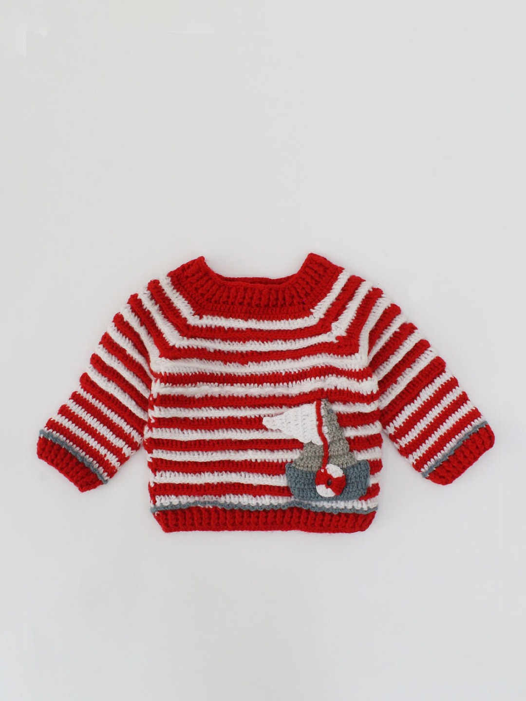 

Woonie Unisex Kids Red & White Striped Pullover