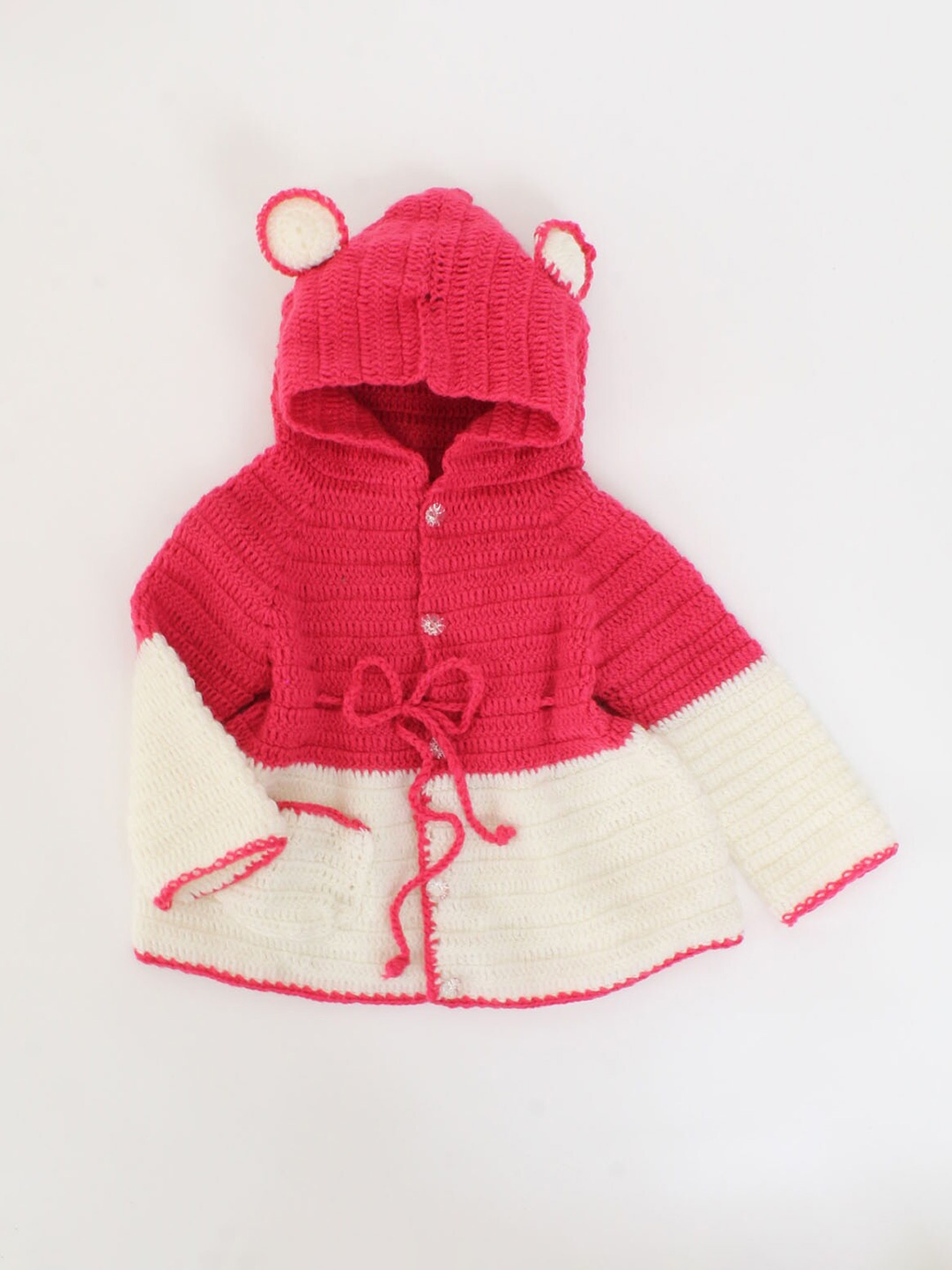 Woonie Unisex Kids Coral & White Colourblocked Sweater