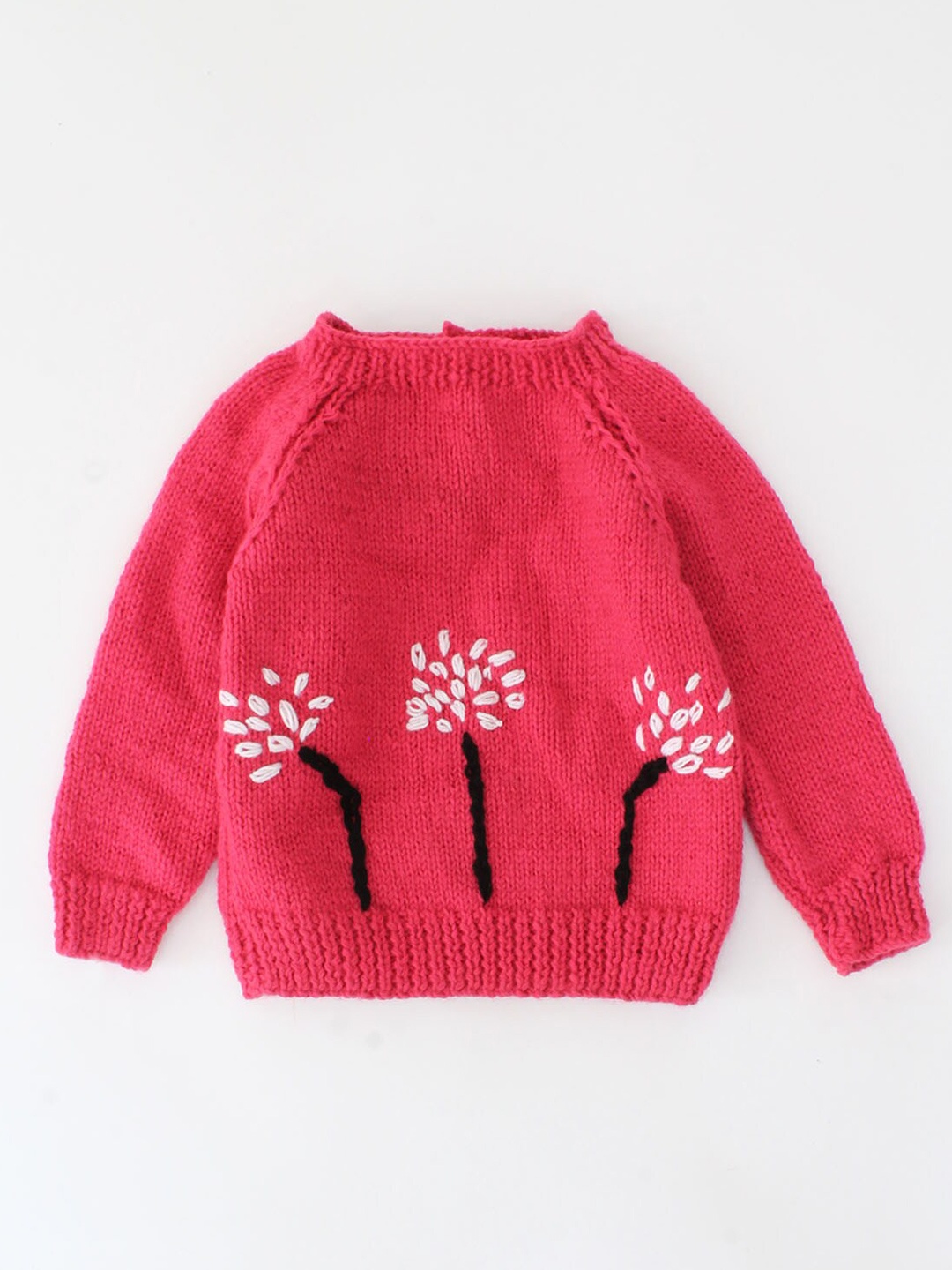 Woonie Unisex Kids Coral & White Embroidered Pullover