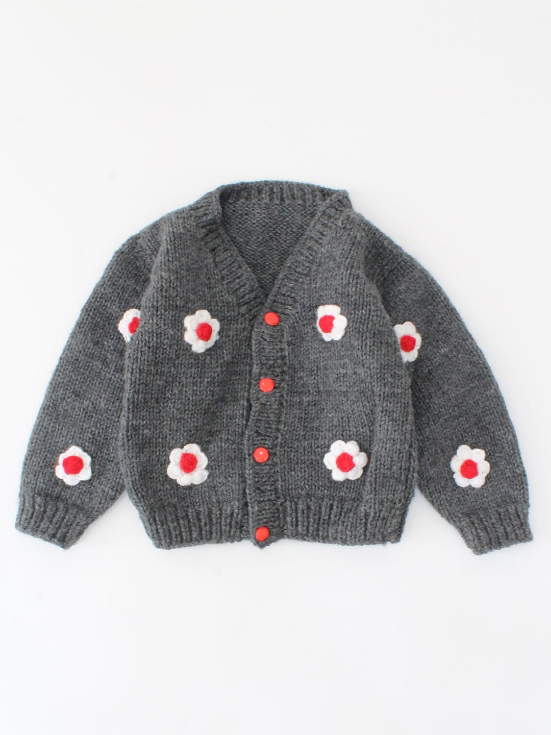 

Woonie Unisex Kids Grey & White Floral Cardigan