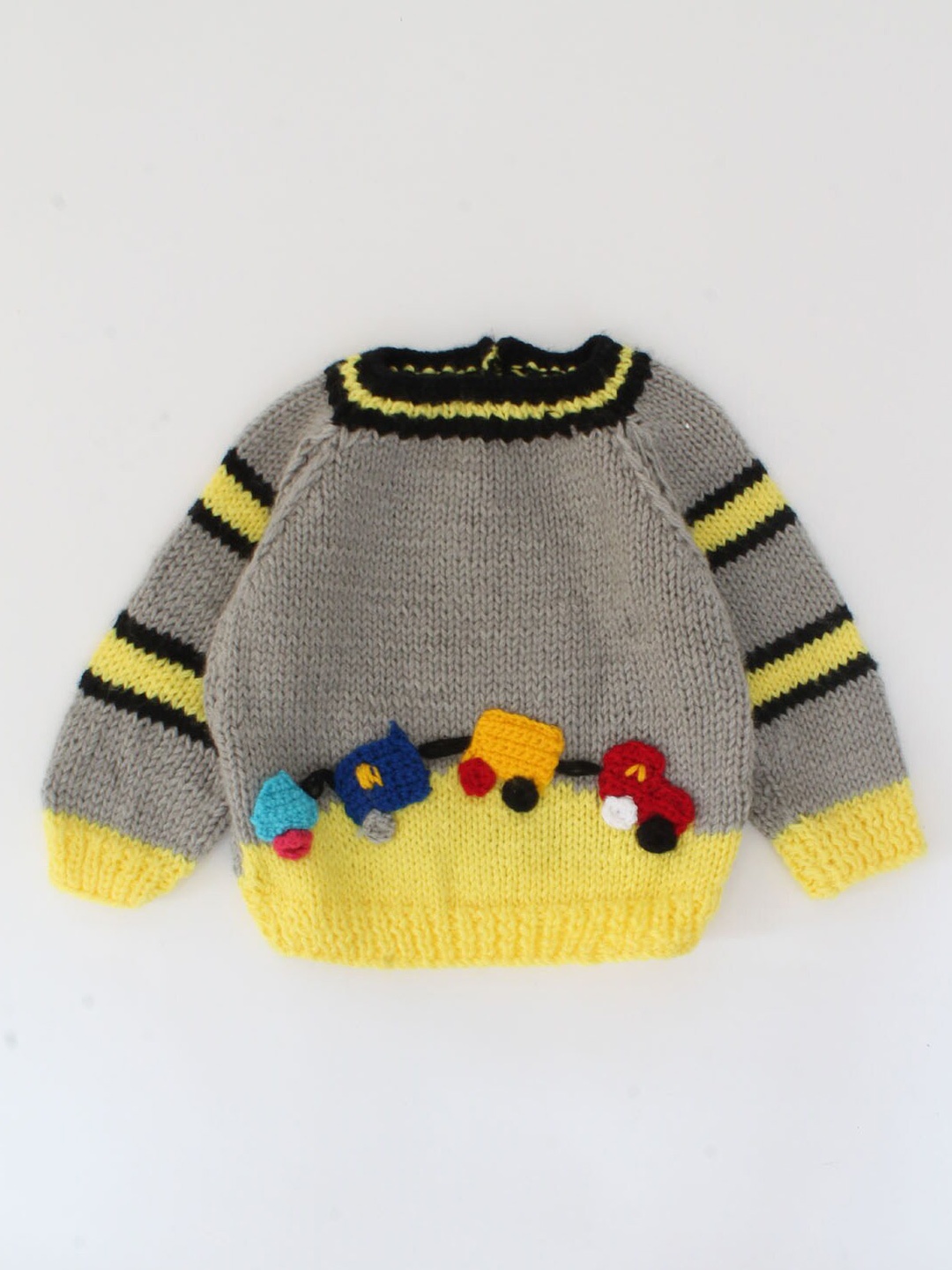 

Woonie Unisex Kids Yellow & Grey Colourblocked Pullover with Applique Detail