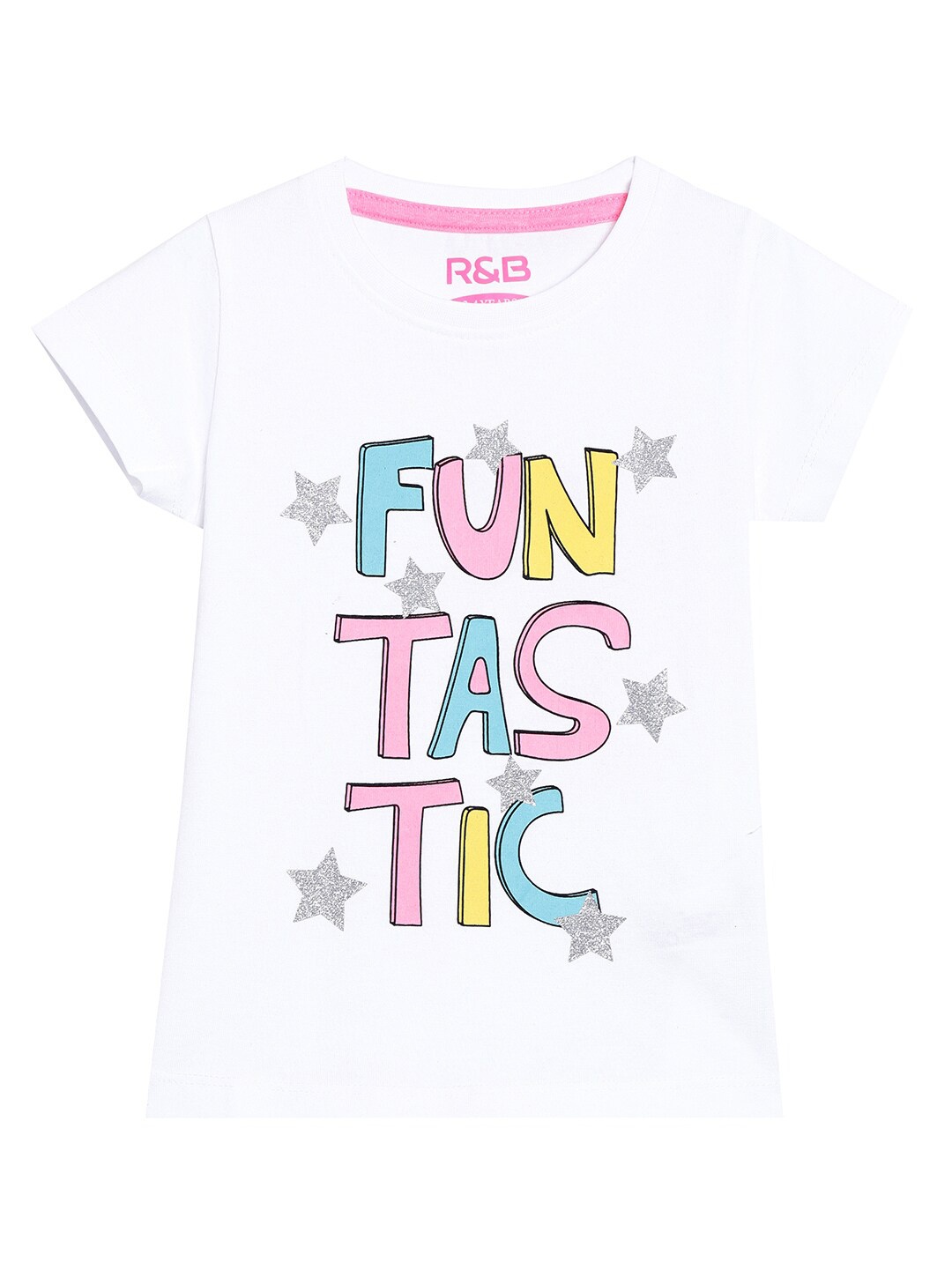 

R&B Girls White & Pink Printed Cotton T-shirt