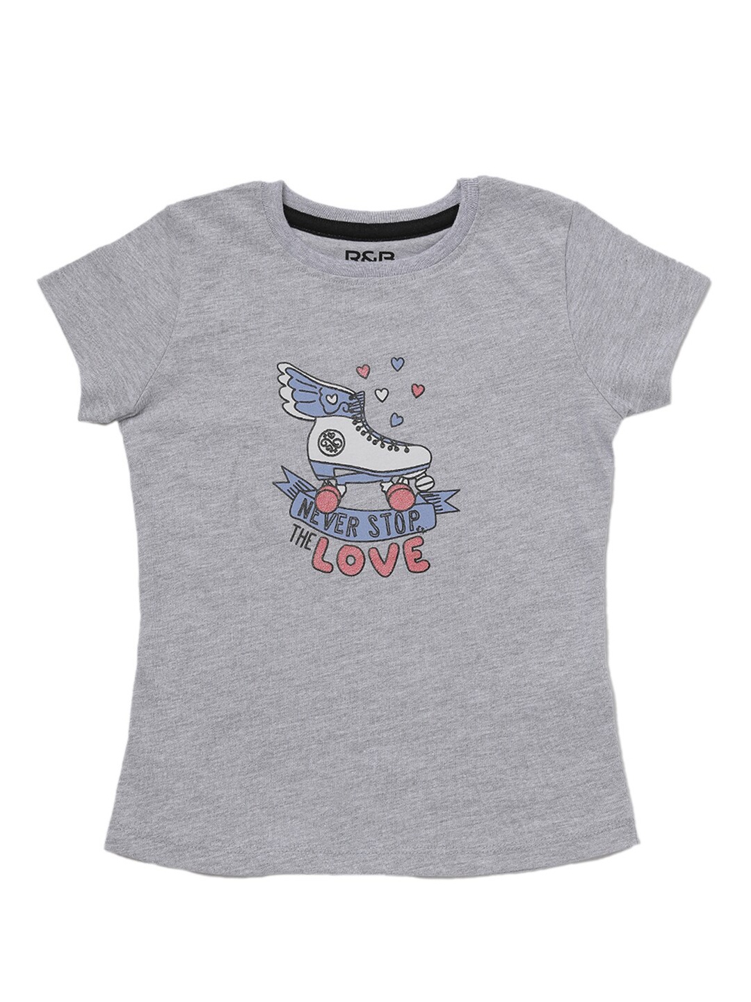 

R&B Girls Grey Printed Cotton T-shirt