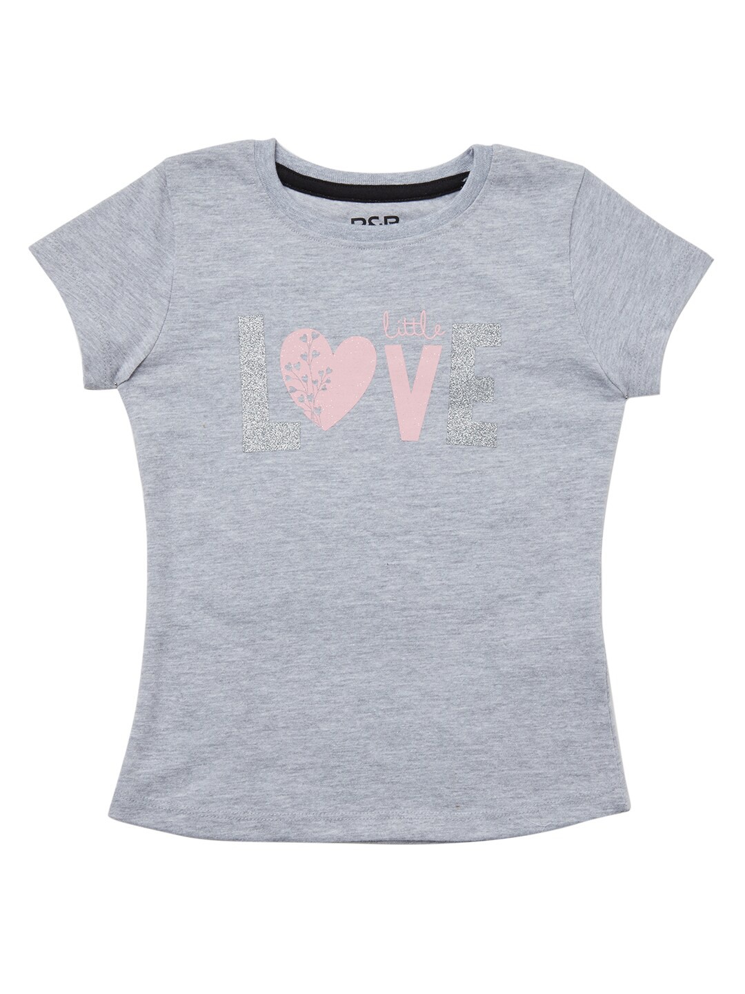 

R&B Girls Grey Typography Printed Cotton T-shirt