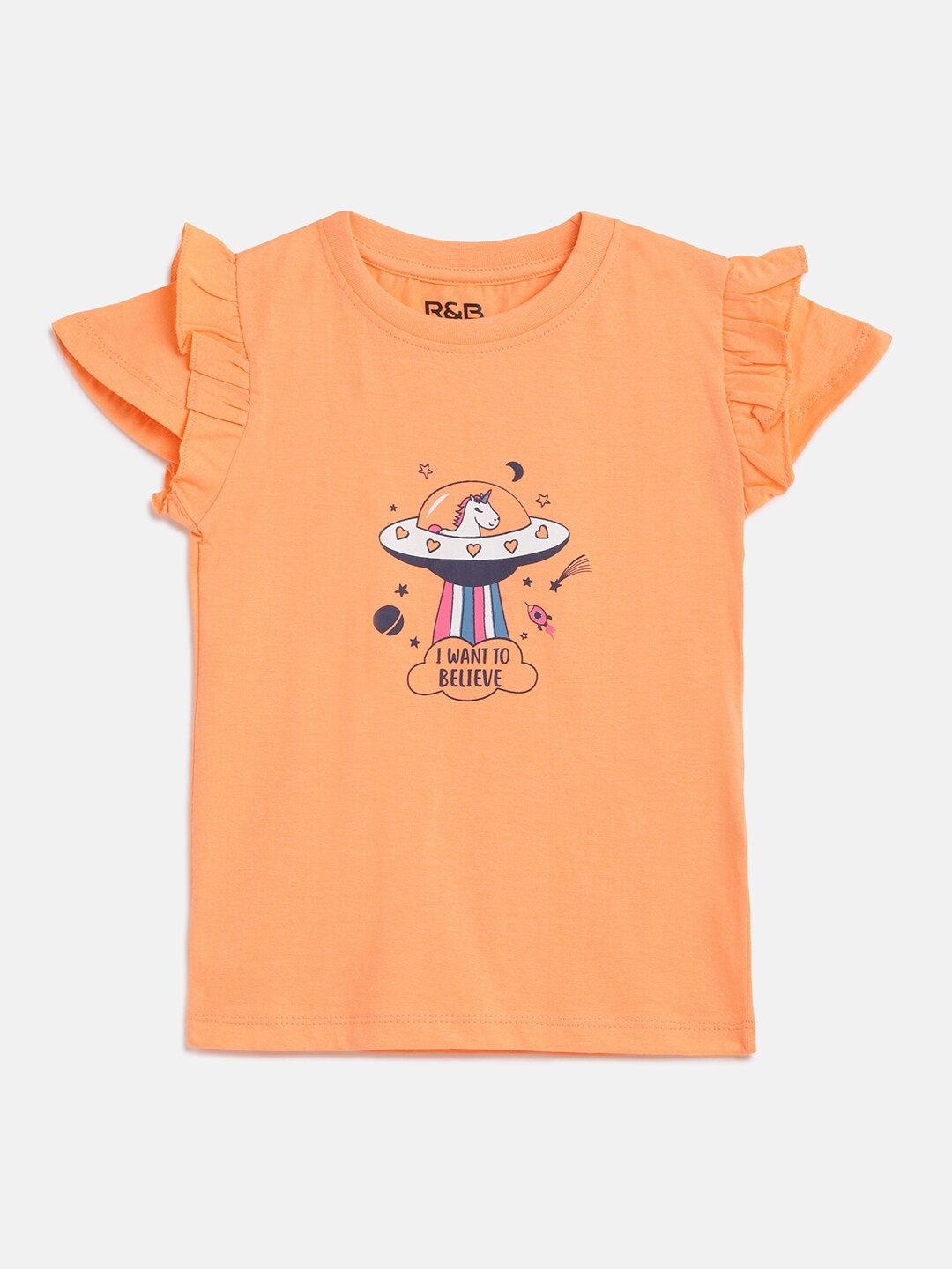 

R&B Girls Orange Printed T-shirt