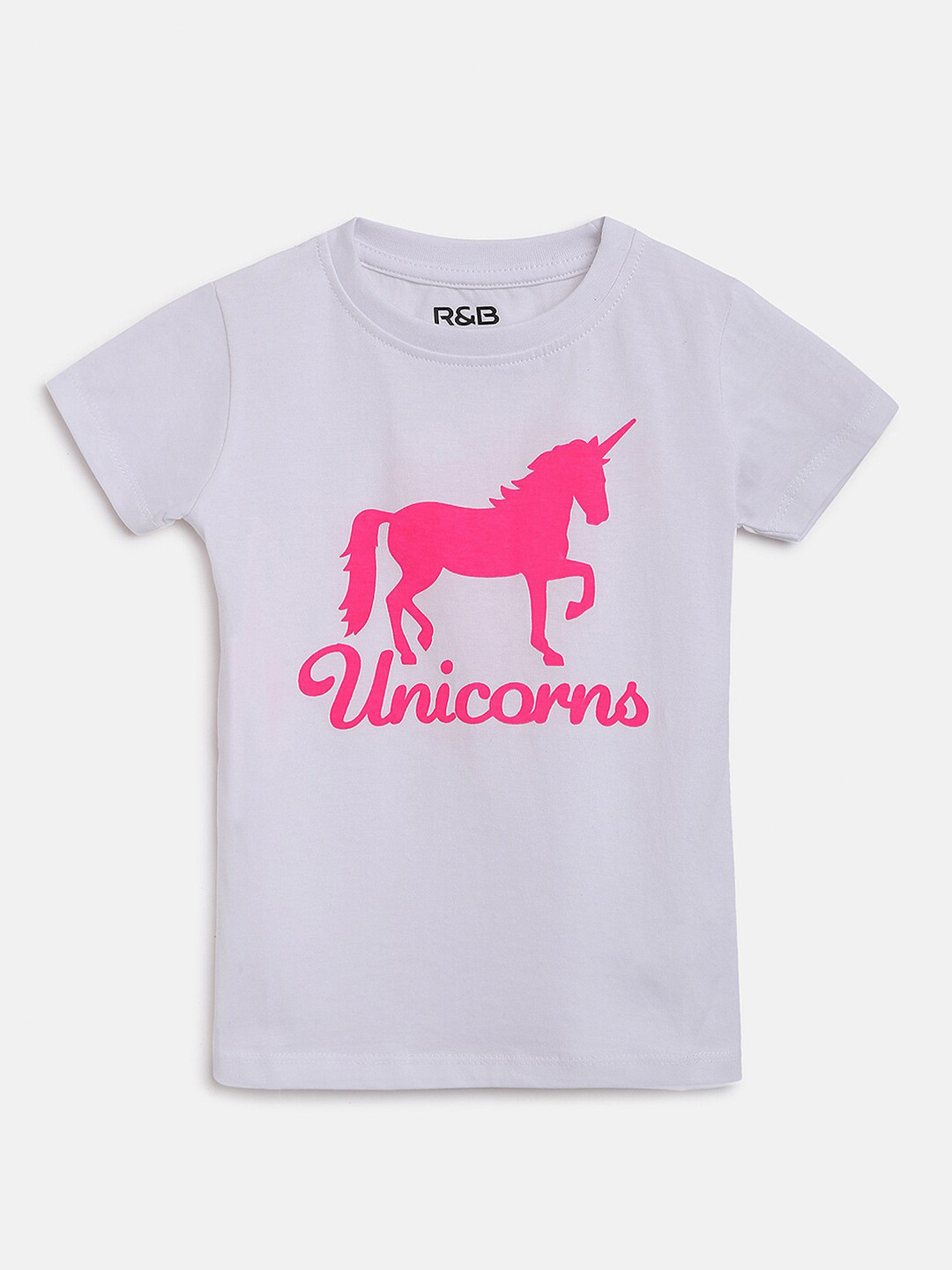 

R&B Girls White & Pink Graphic Printed T-shirt