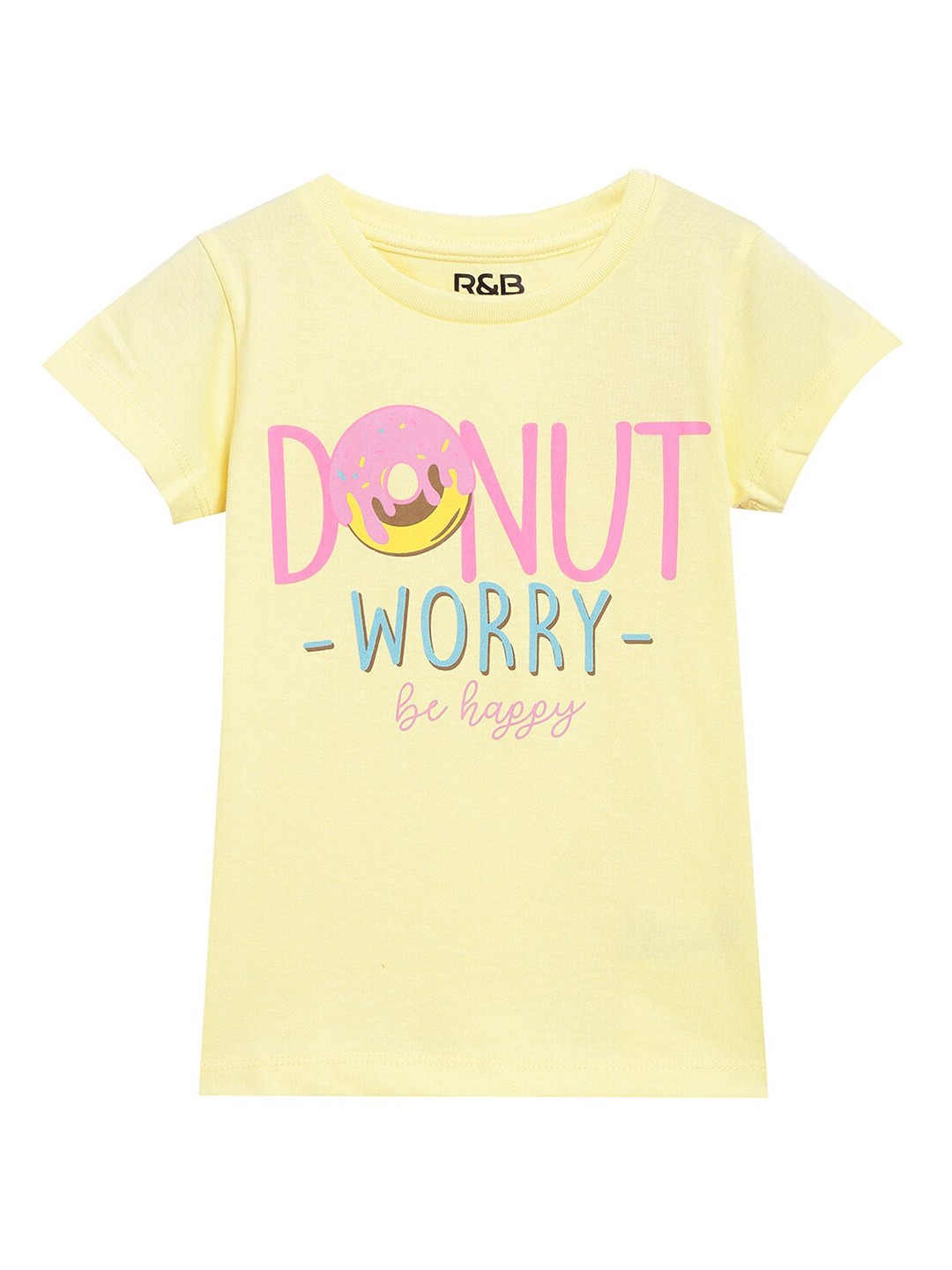 

R&B Kids-Girls Yellow & Pink Typography Printed T-shirt