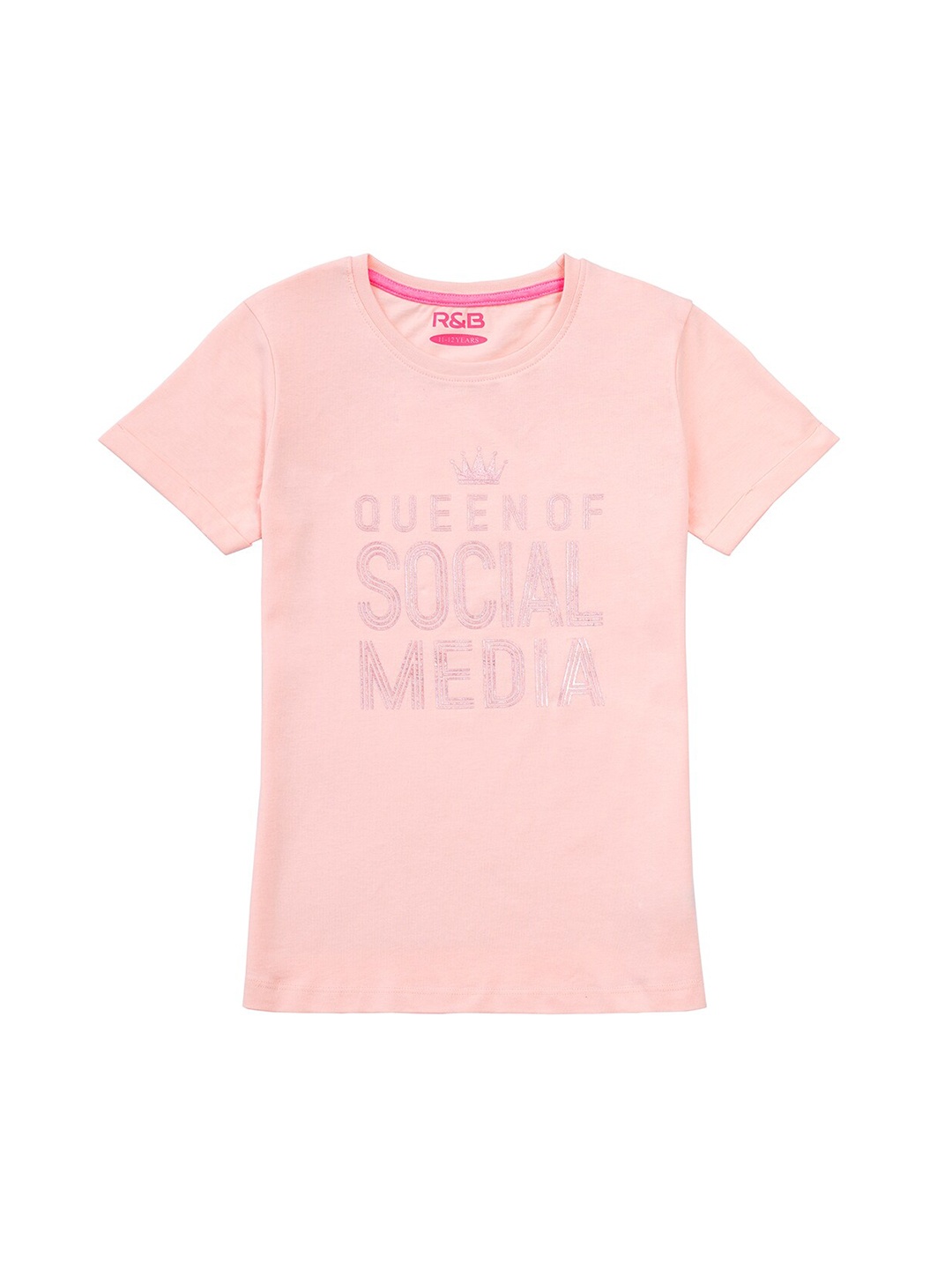 

R&B Girls Peach-Coloured Typography Printed T-shirt