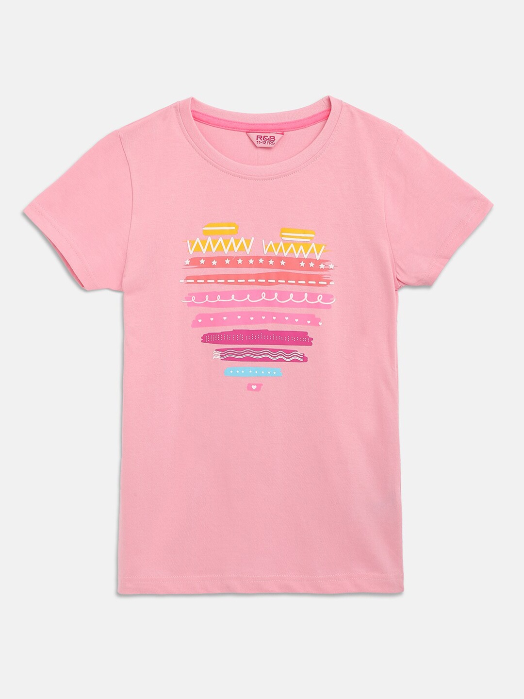 

R&B Girls Pink Printed Cotton T-shirt