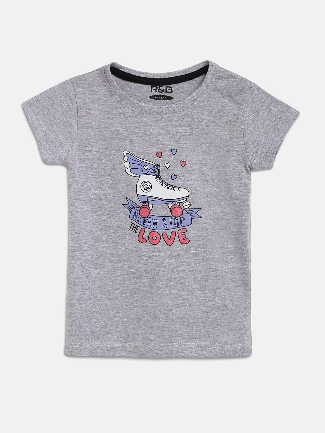 

R&B Girls Grey Printed Cotton T-shirt