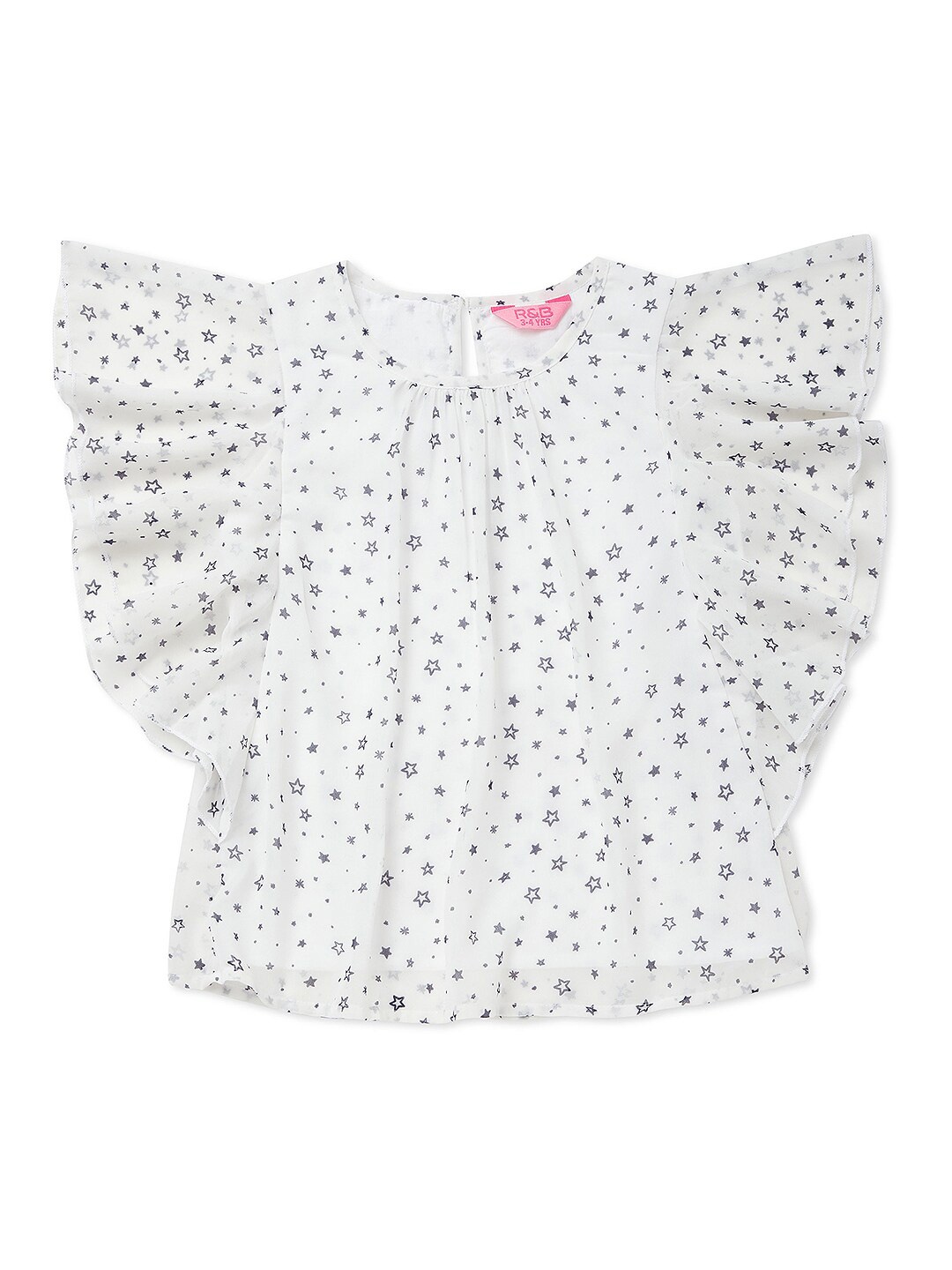 

R&B White Print Flutter Sleeves Top