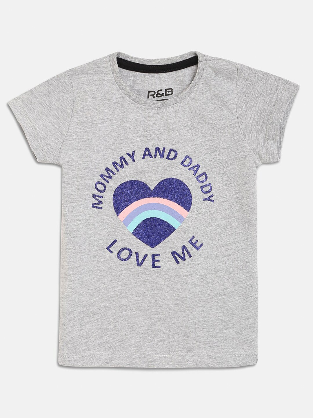 

R&B Kids-Girls Grey & Navy Blue Printed T-shirt