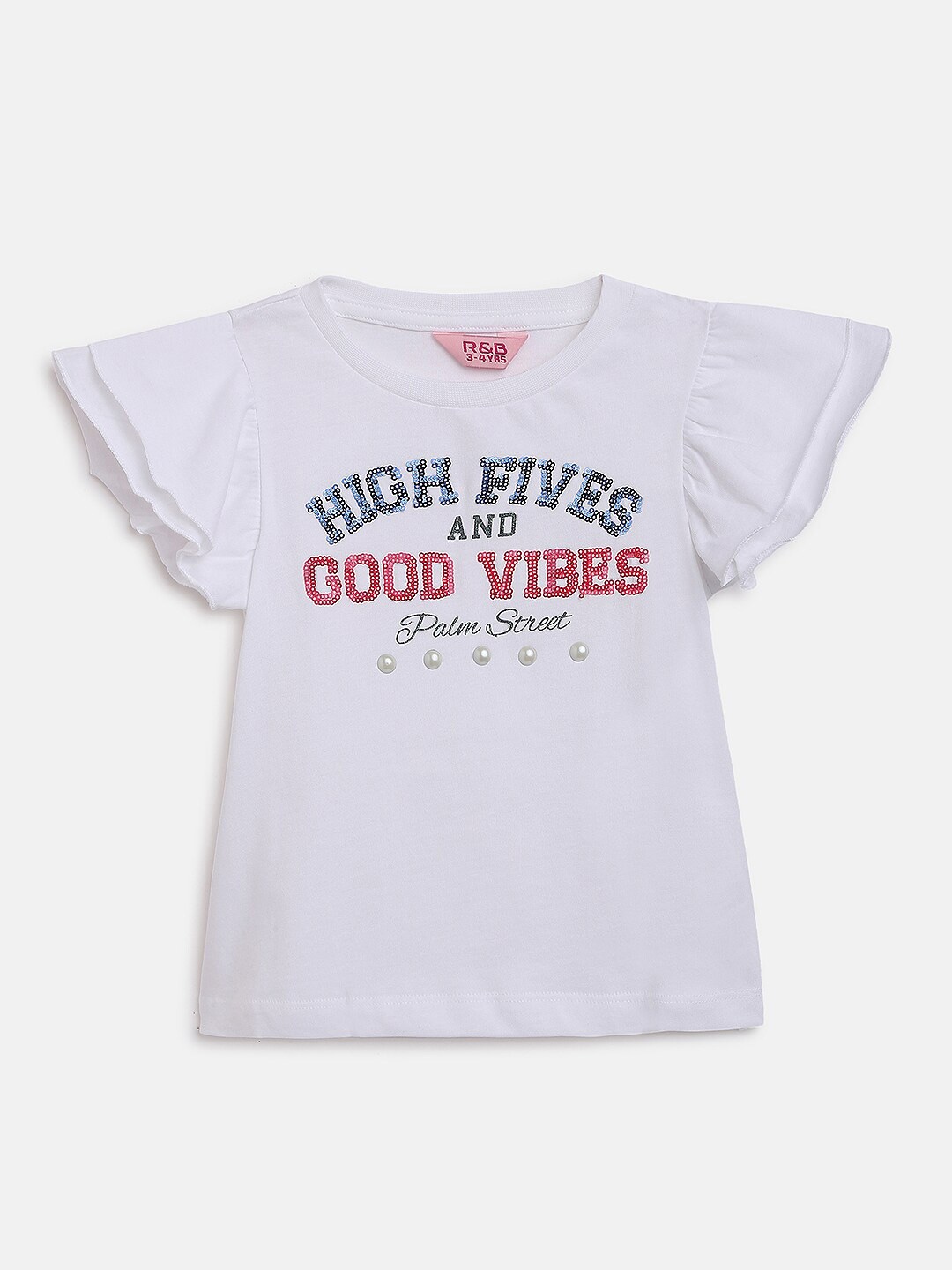 

R&B Girls White Printed short sleeve T-shirt