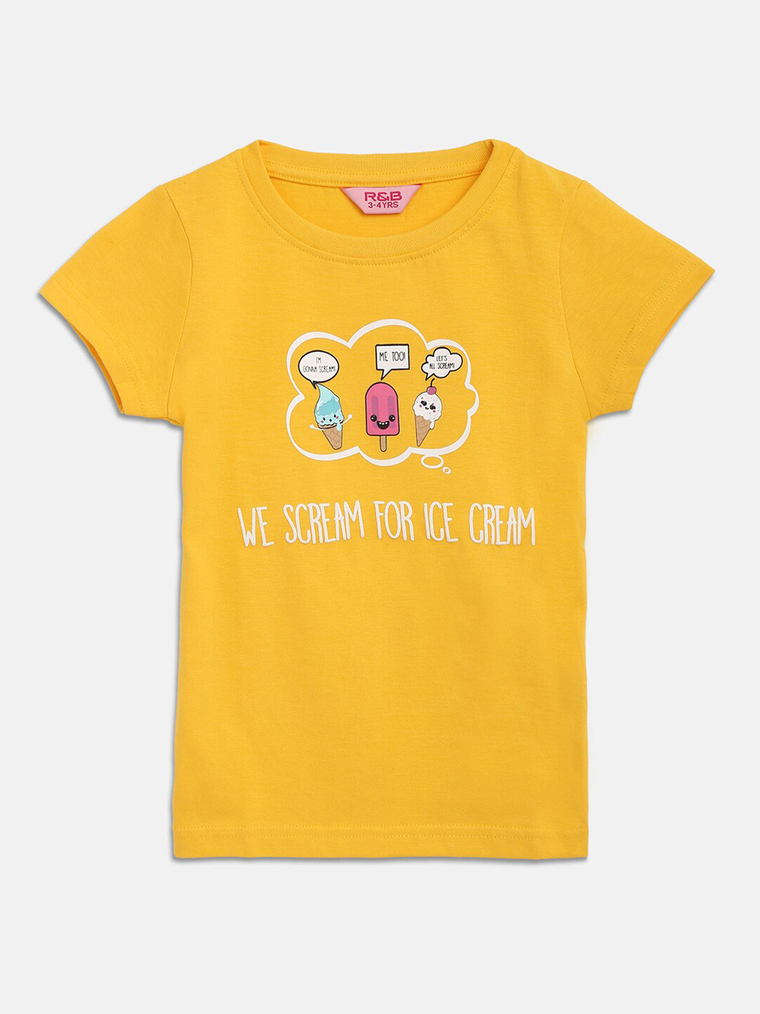 

R&B Girls Yellow Typographic Printed T-shirt
