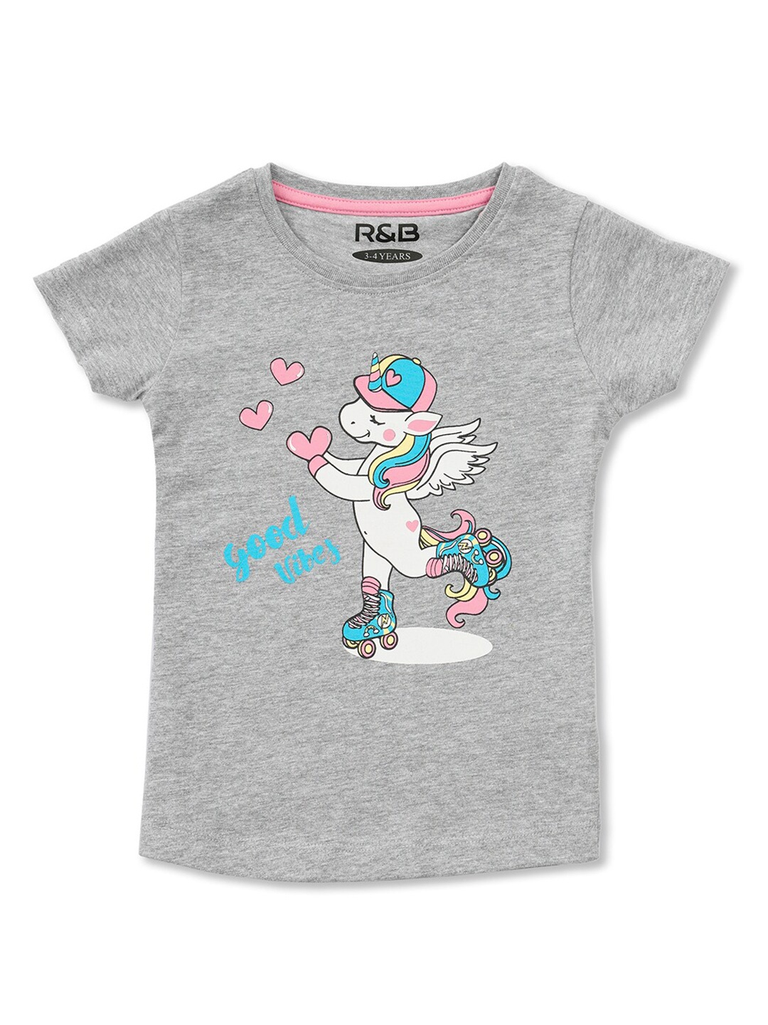

R&B Girls Grey Printed Applique T-shirt