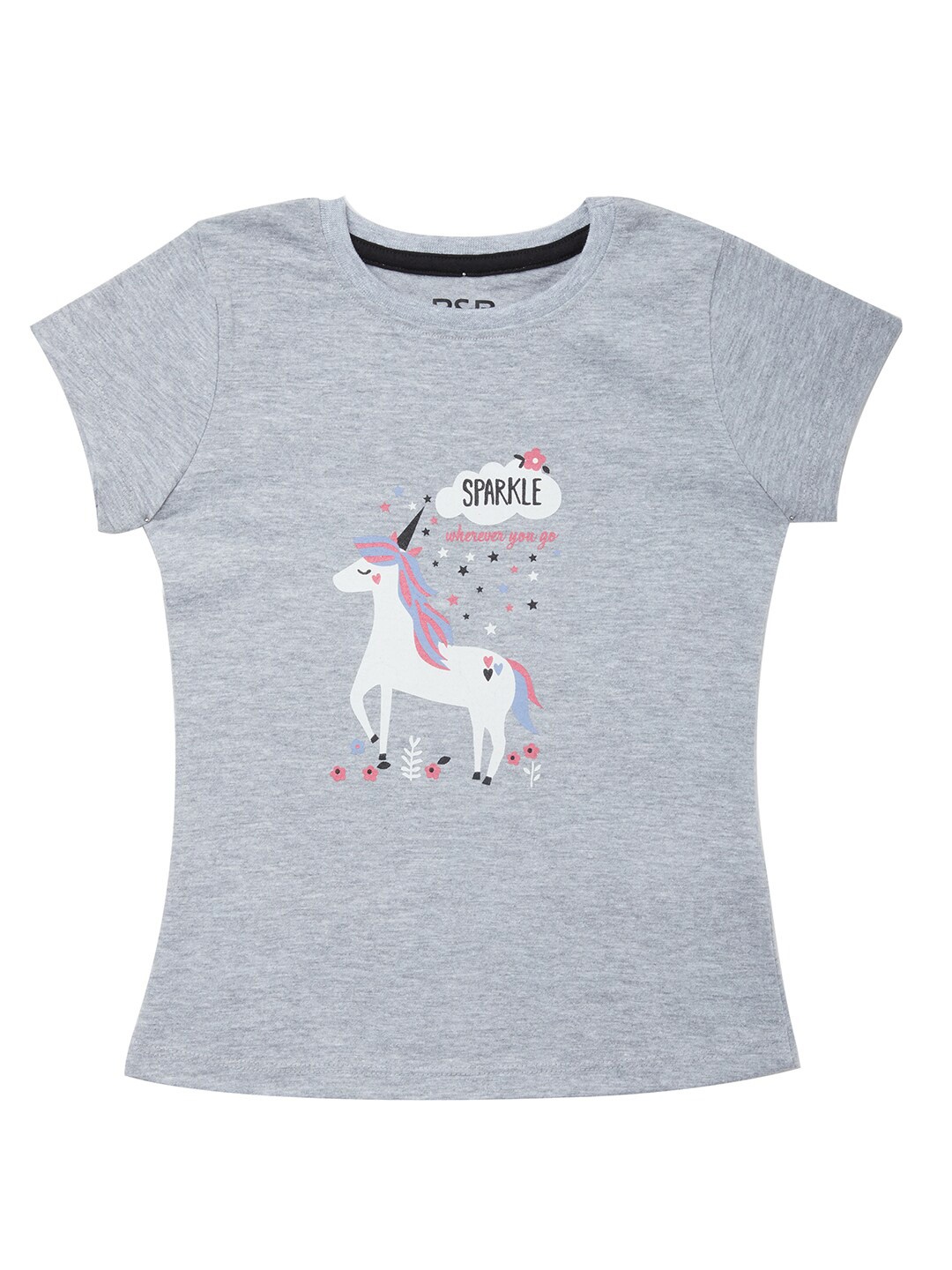 

R&B Kids-Girls Grey & White Printed T-shirt