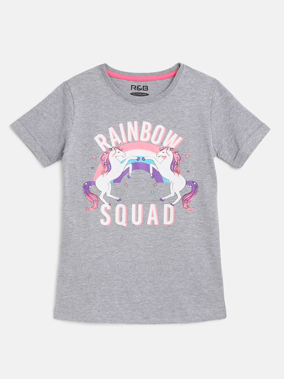 

R&B Girls Grey Printed Cotton T-shirt