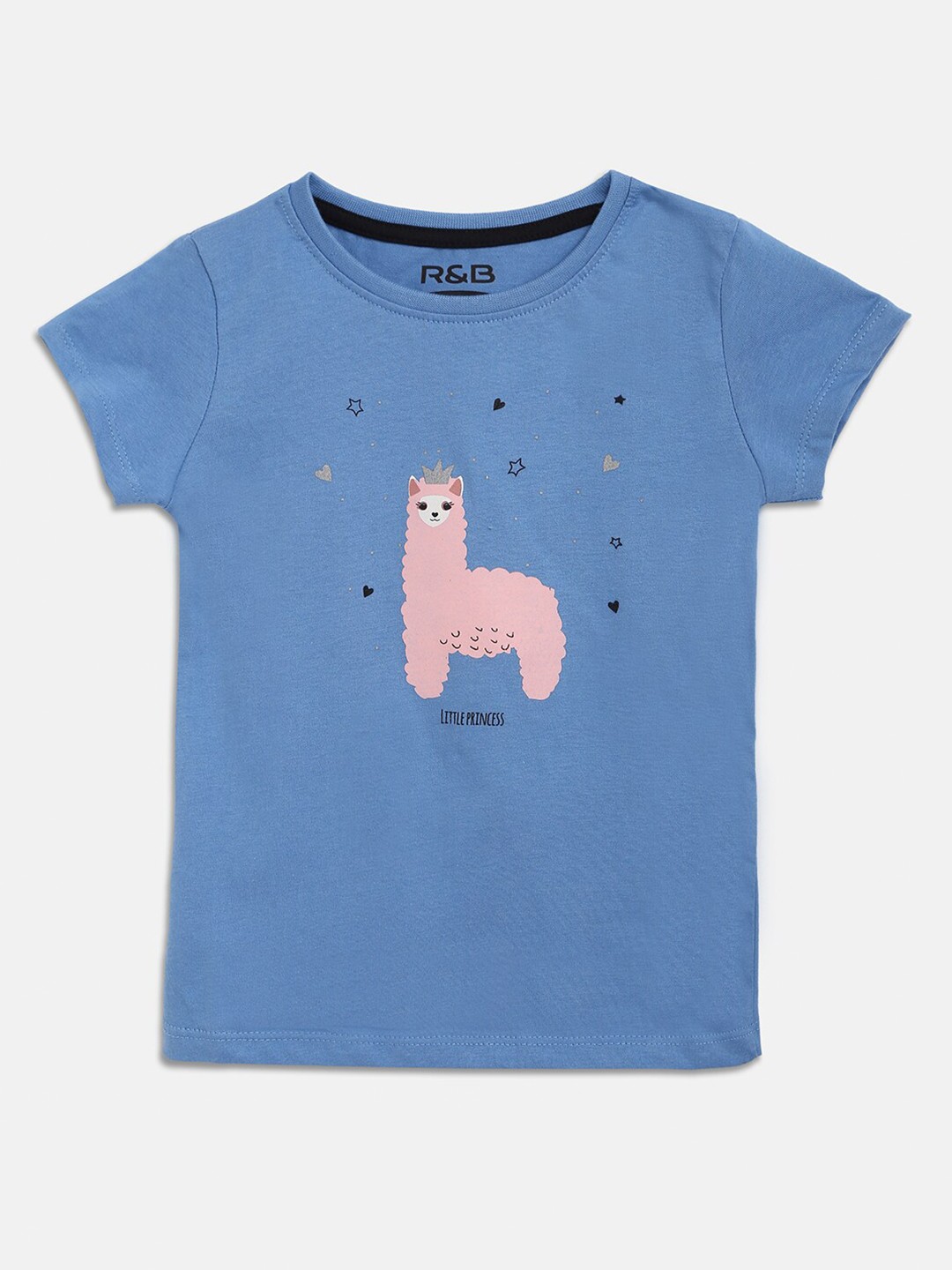 

R&B Girls Blue Round Neck Short Sleeves Printed T-shirt