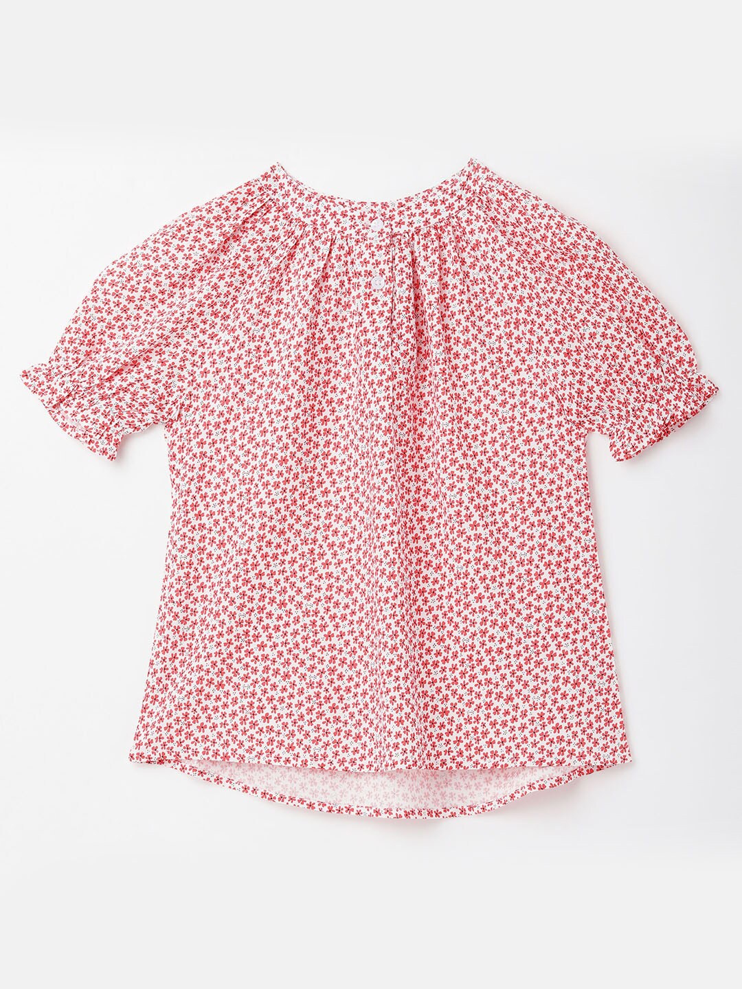 

R&B Girls White & Pink Floral Printed Puff Sleeves T-shirt