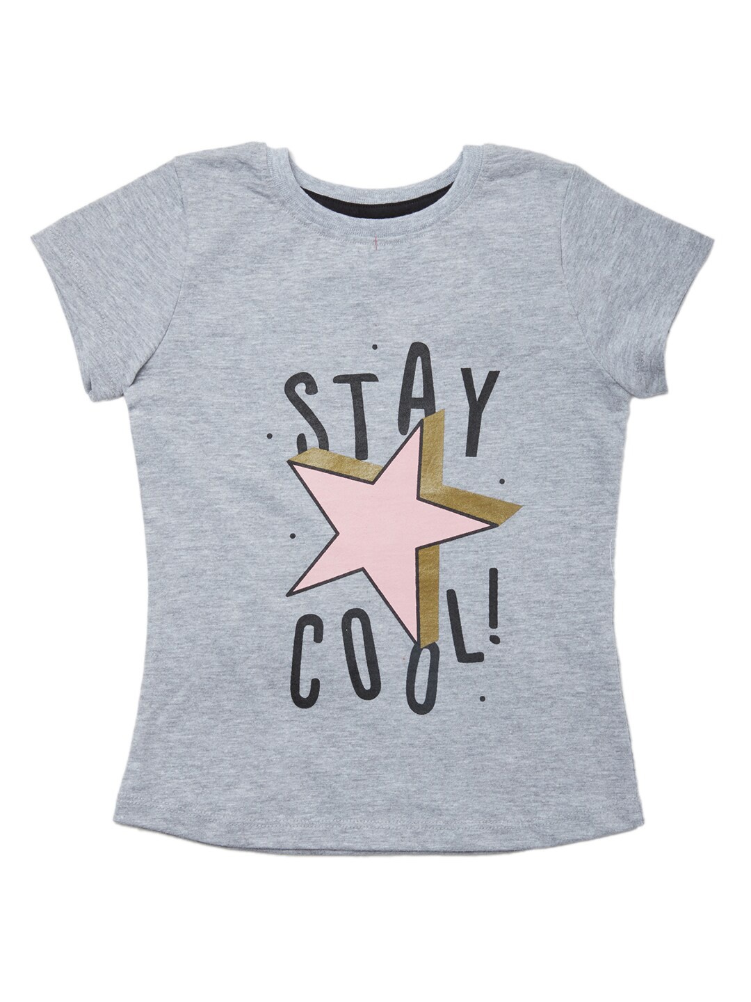 

R&B Girls Grey Typography Printed Cotton T-shirt