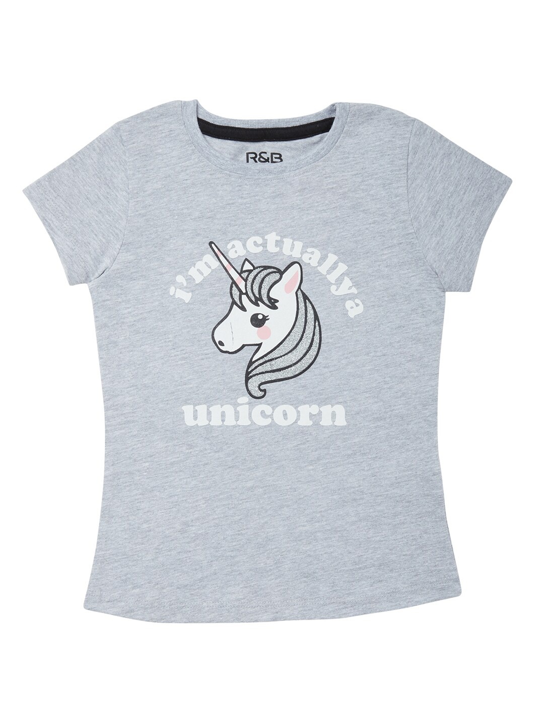 

R&B Girls Grey Printed Cotton T-shirt