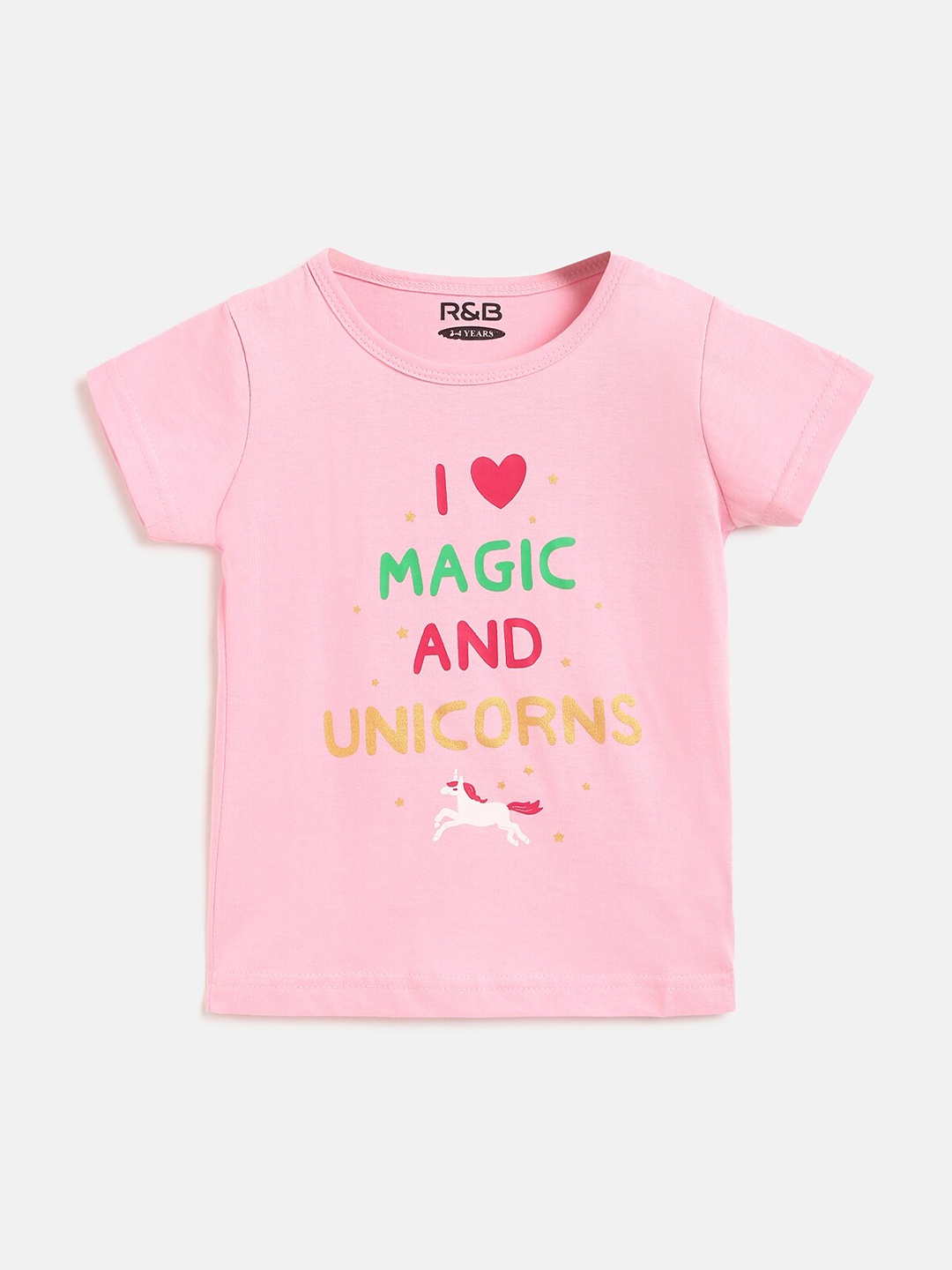 

R&B Girls Pink Typography Printed Cotton T-shirt