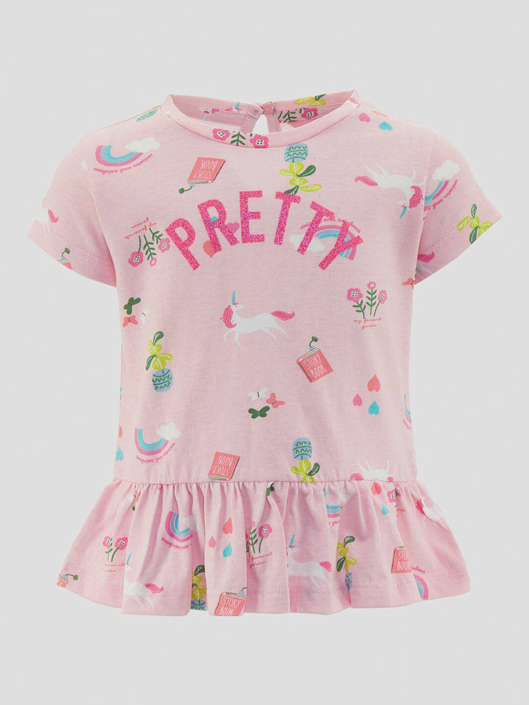 

R&B Girls Pink Printed Pure Cotton Peplum Top