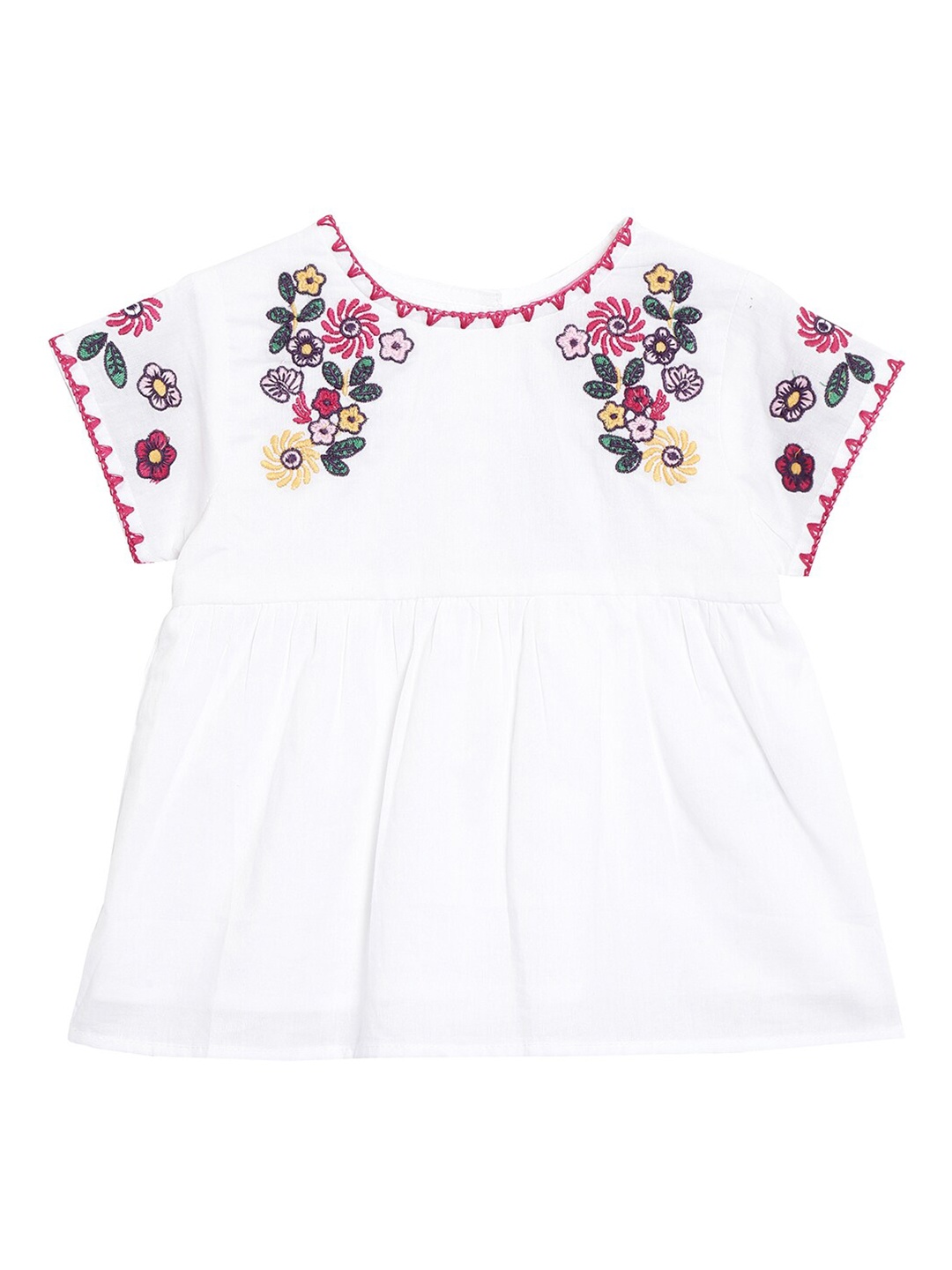 

R&B White Pure Cotton Floral Embroidered Top