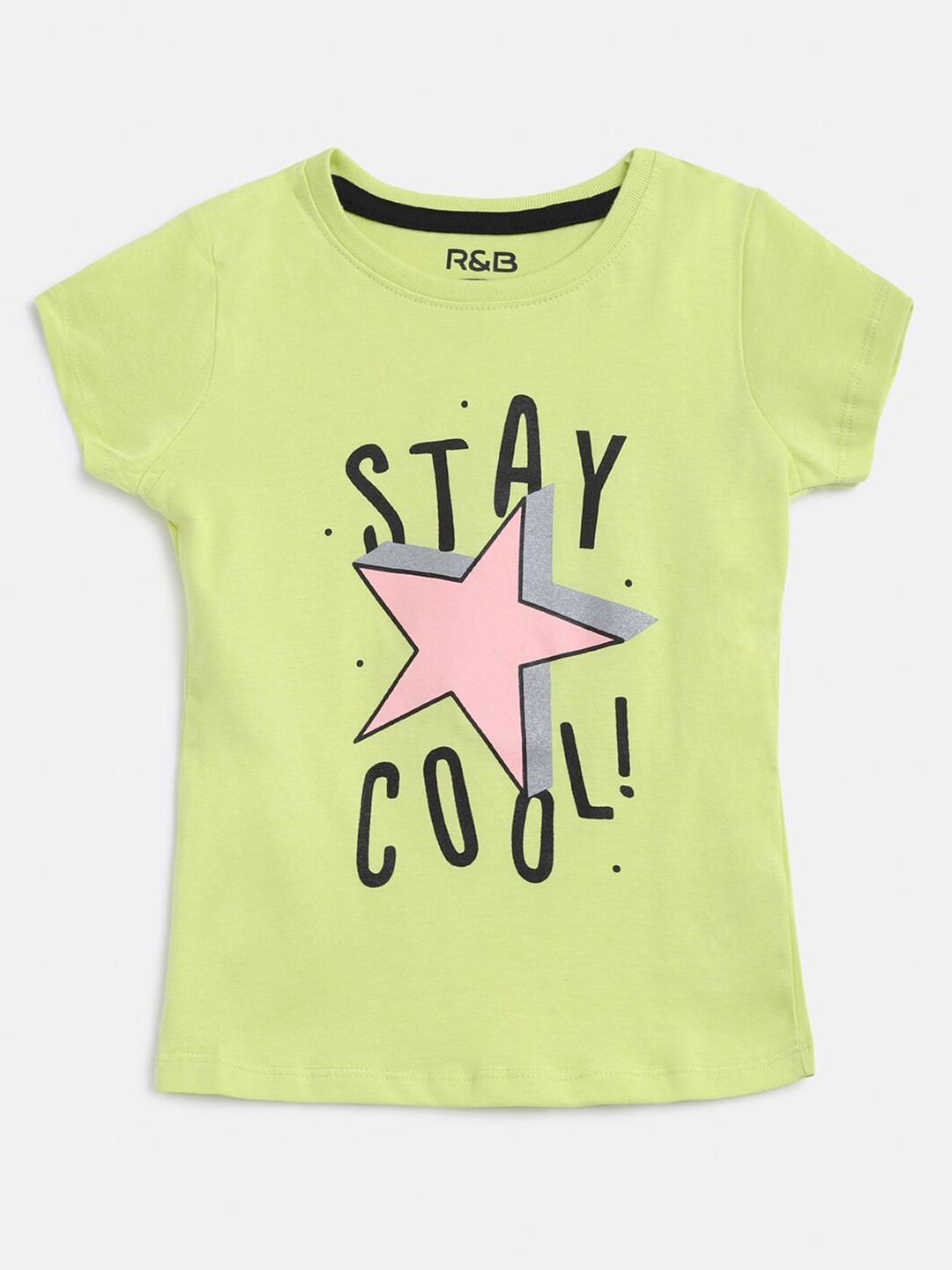 

R&B Girls Green & Peach-Coloured Typography Printed T-shirt