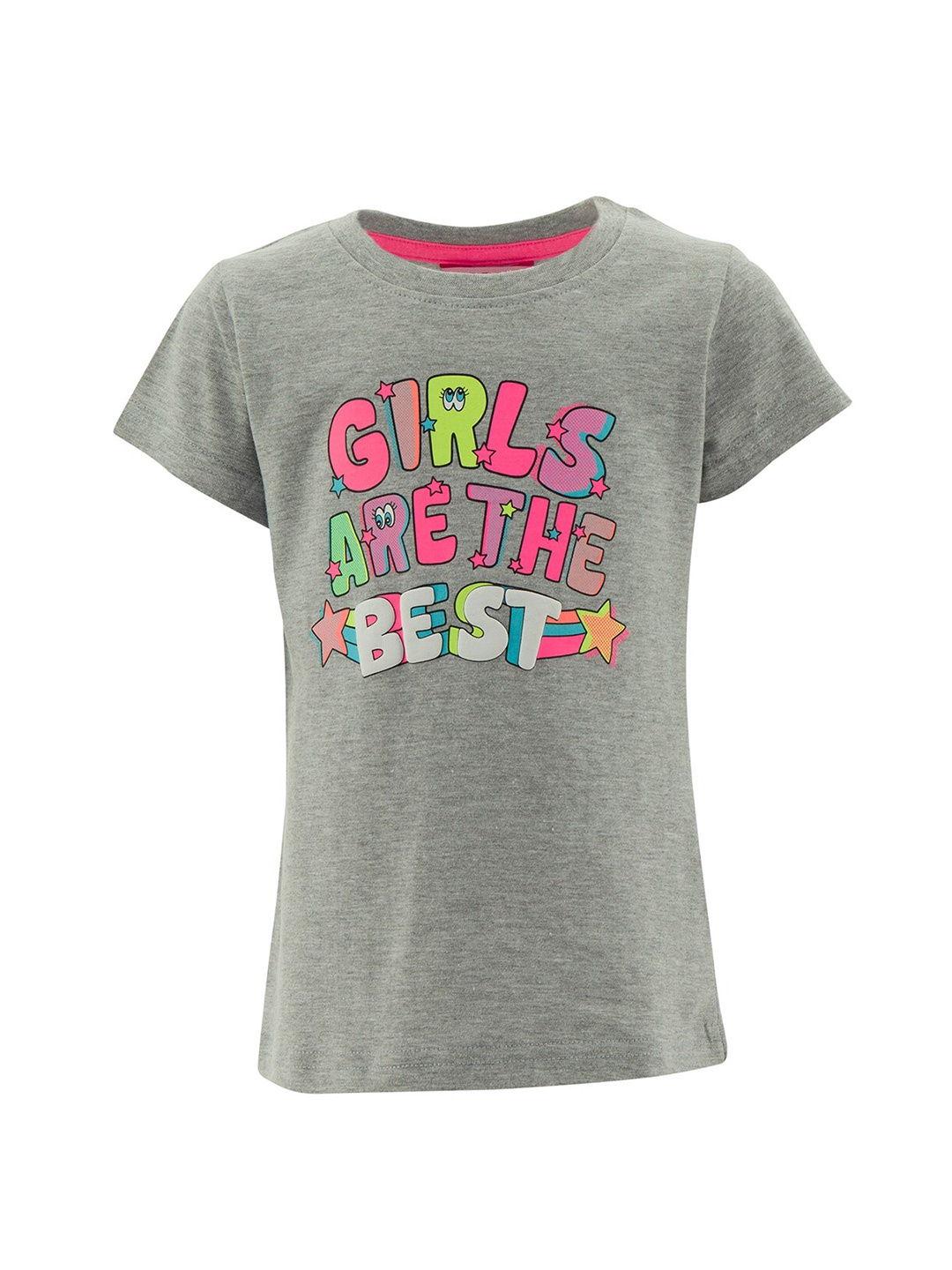 

R&B Girls Grey Typography Printed Cotton T-shirt