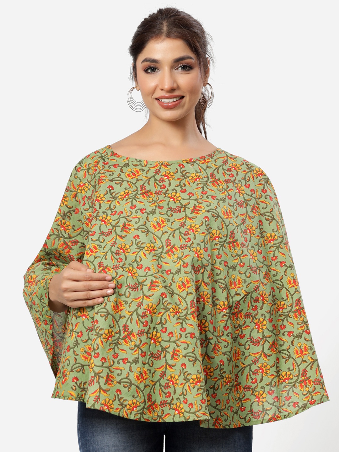 

CRAFIQA Women Green Printed Pure Cotton Nursing Ponchos