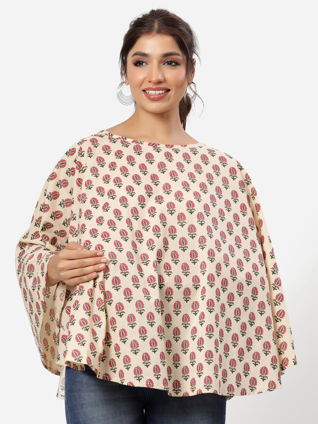 

CRAFIQA Women Cream-Colored & Pink Printed Pure Cotton Nursing Cover