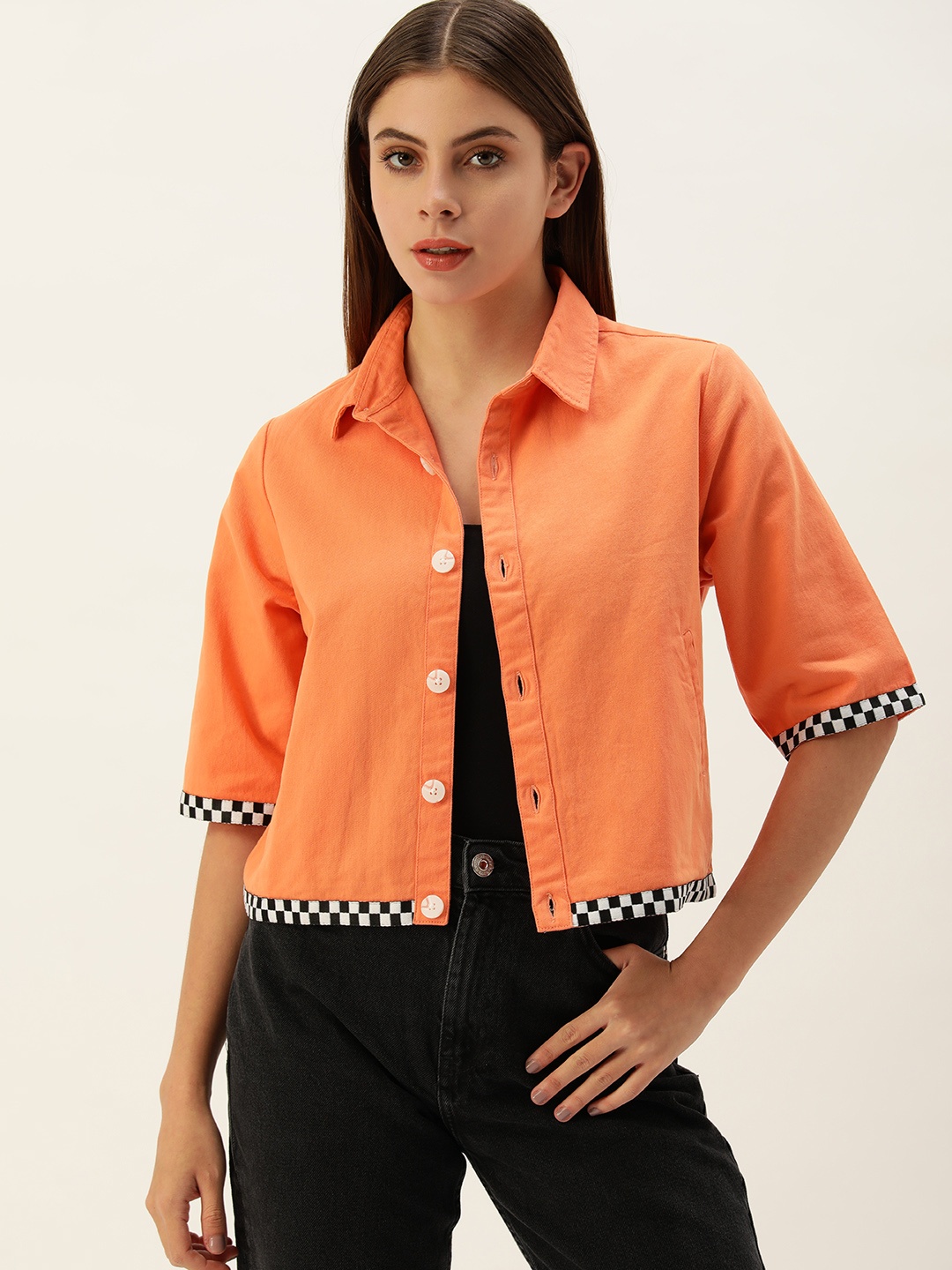 

Bene Kleed Geometric Lightweight Antimicrobial Crop Tailored Jacket, Orange