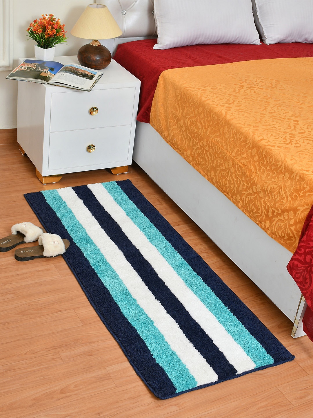 

Hammer Home Blue & White Striped Anti-Skid Antislip kitchen & Bedside Runner